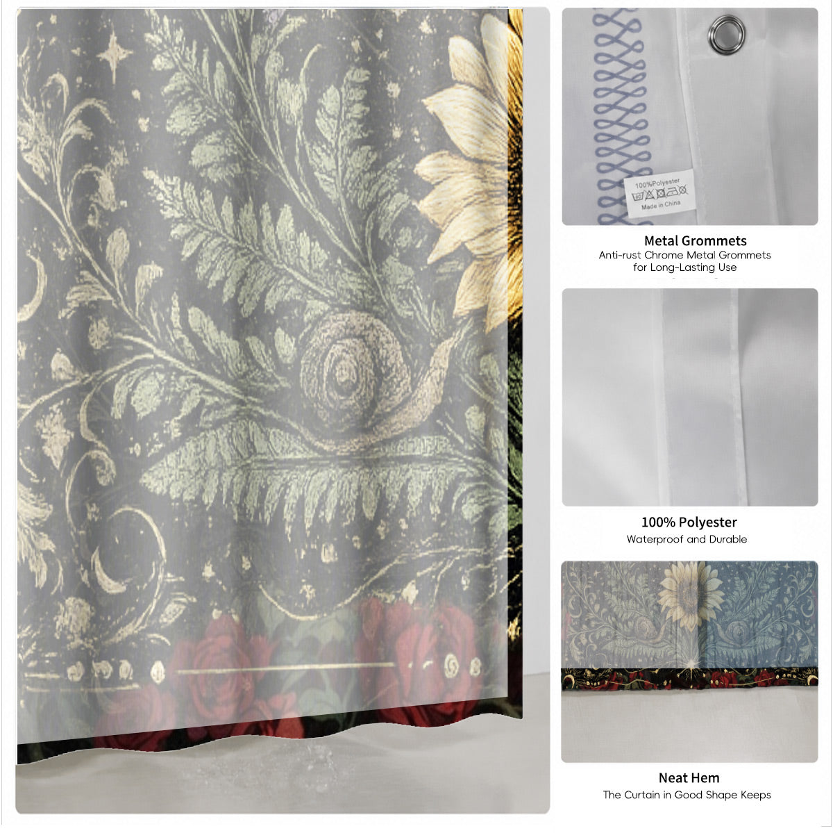 Mystical Nine Tailed Fox Shower Curtain Vintage Celestial Bath Decor