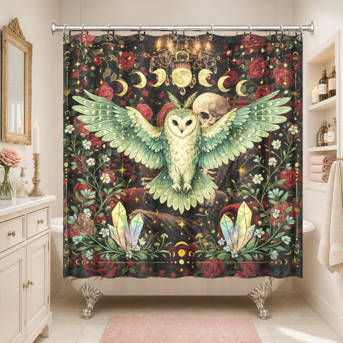 Mystical Forest Deer Shower Curtain Vintage Celestial Bathroom Decor