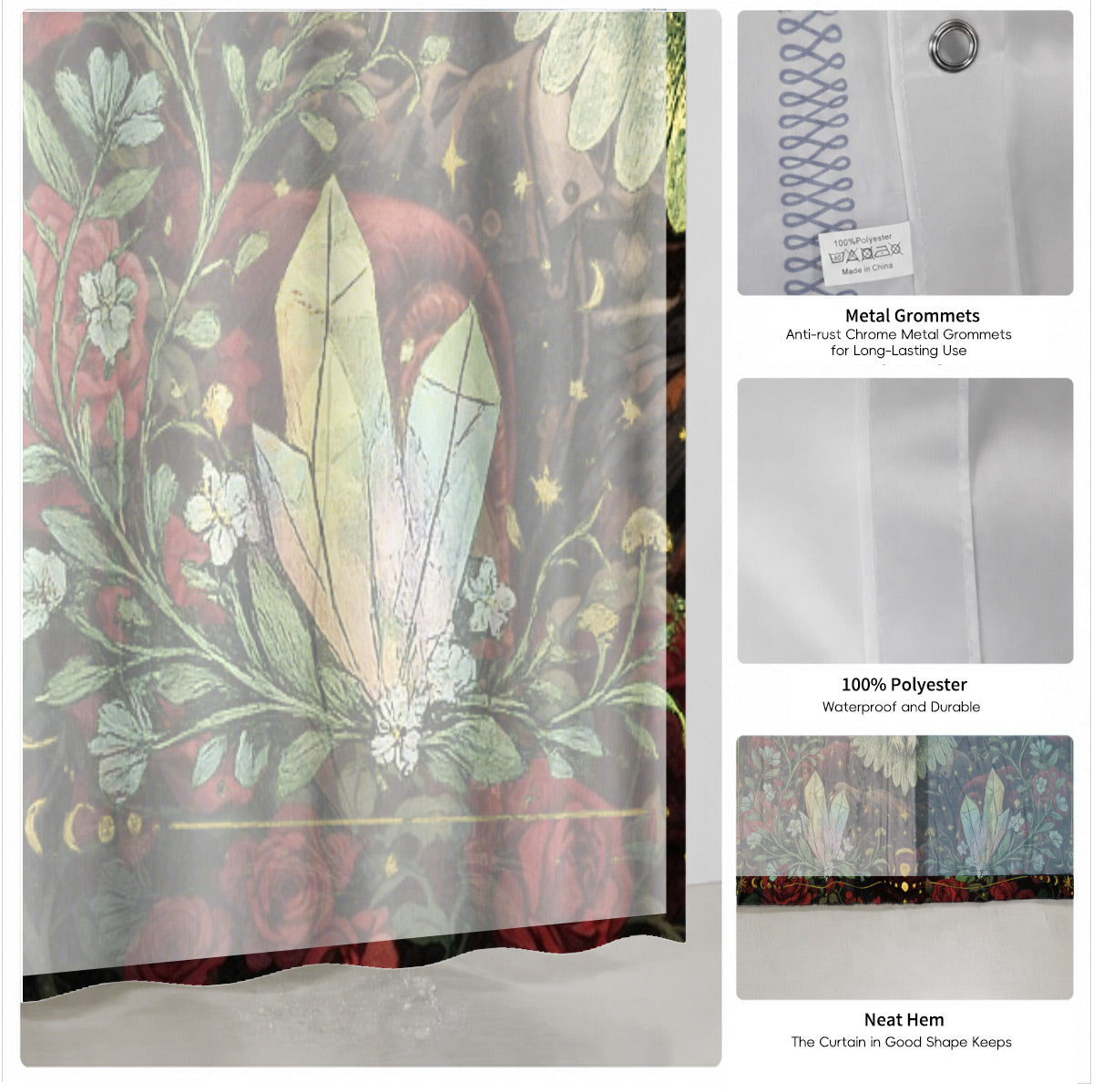 Mystical Forest Deer Shower Curtain Vintage Celestial Bathroom Decor