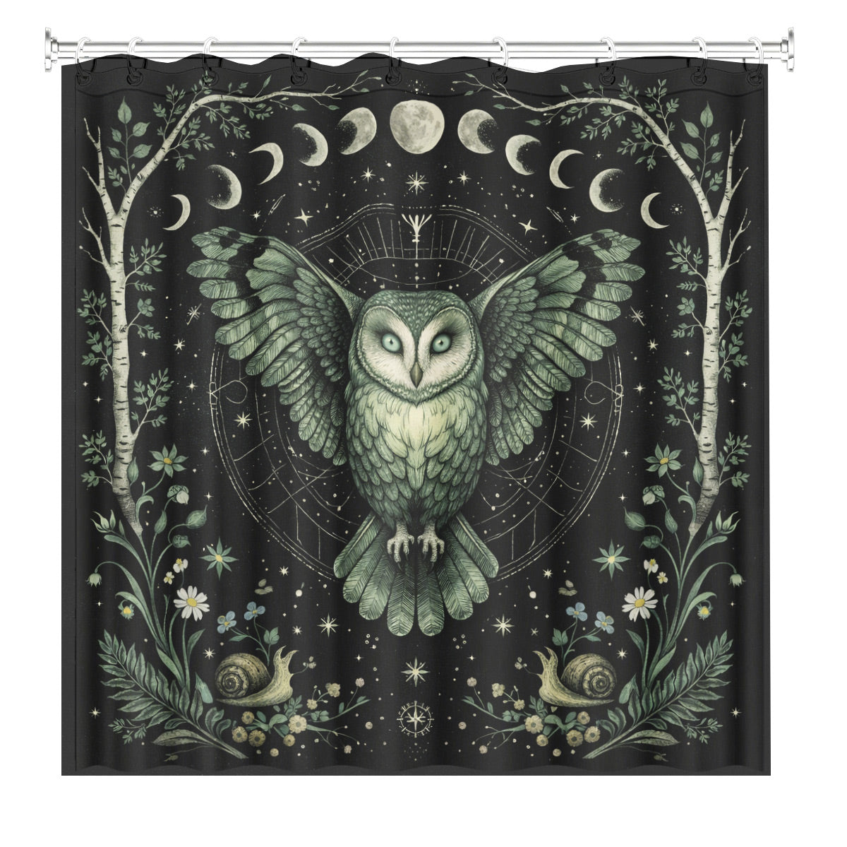 Mystical Forest Deer Shower Curtain Vintage Celestial Bathroom Decor