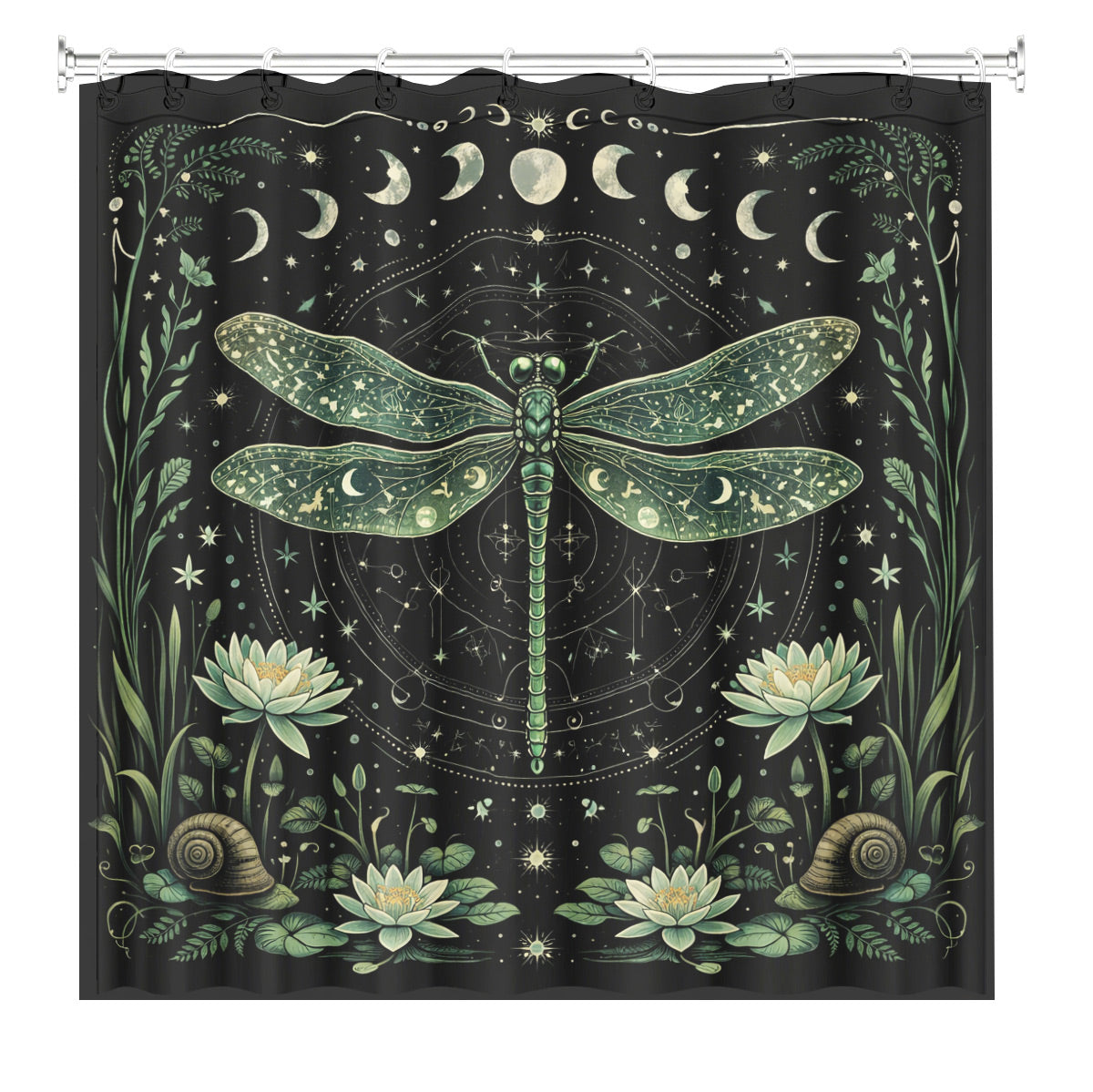 Mystical Forest Deer Shower Curtain Vintage Celestial Bathroom Decor