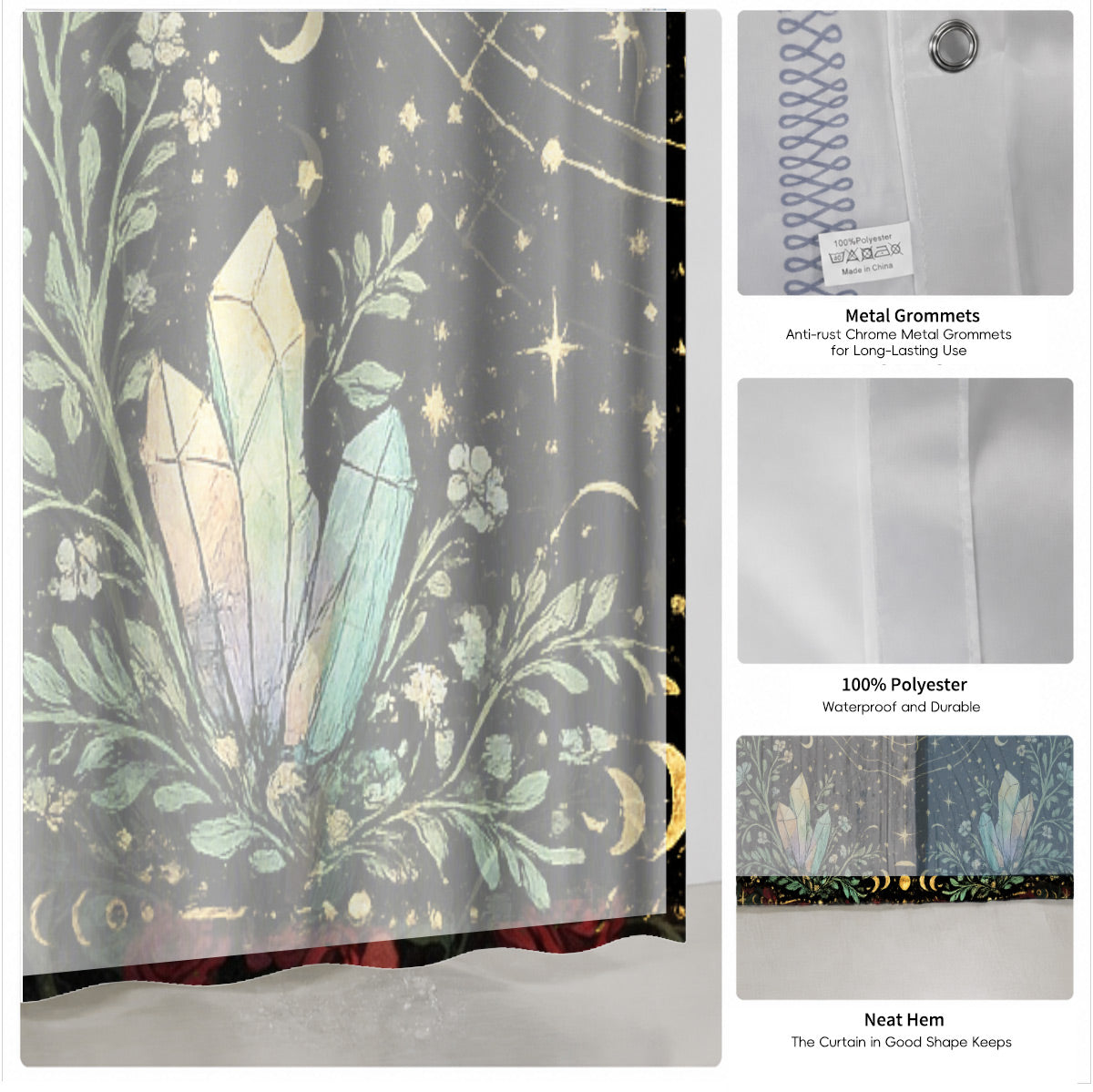 Mystical Forest Deer Shower Curtain Vintage Celestial Bathroom Decor