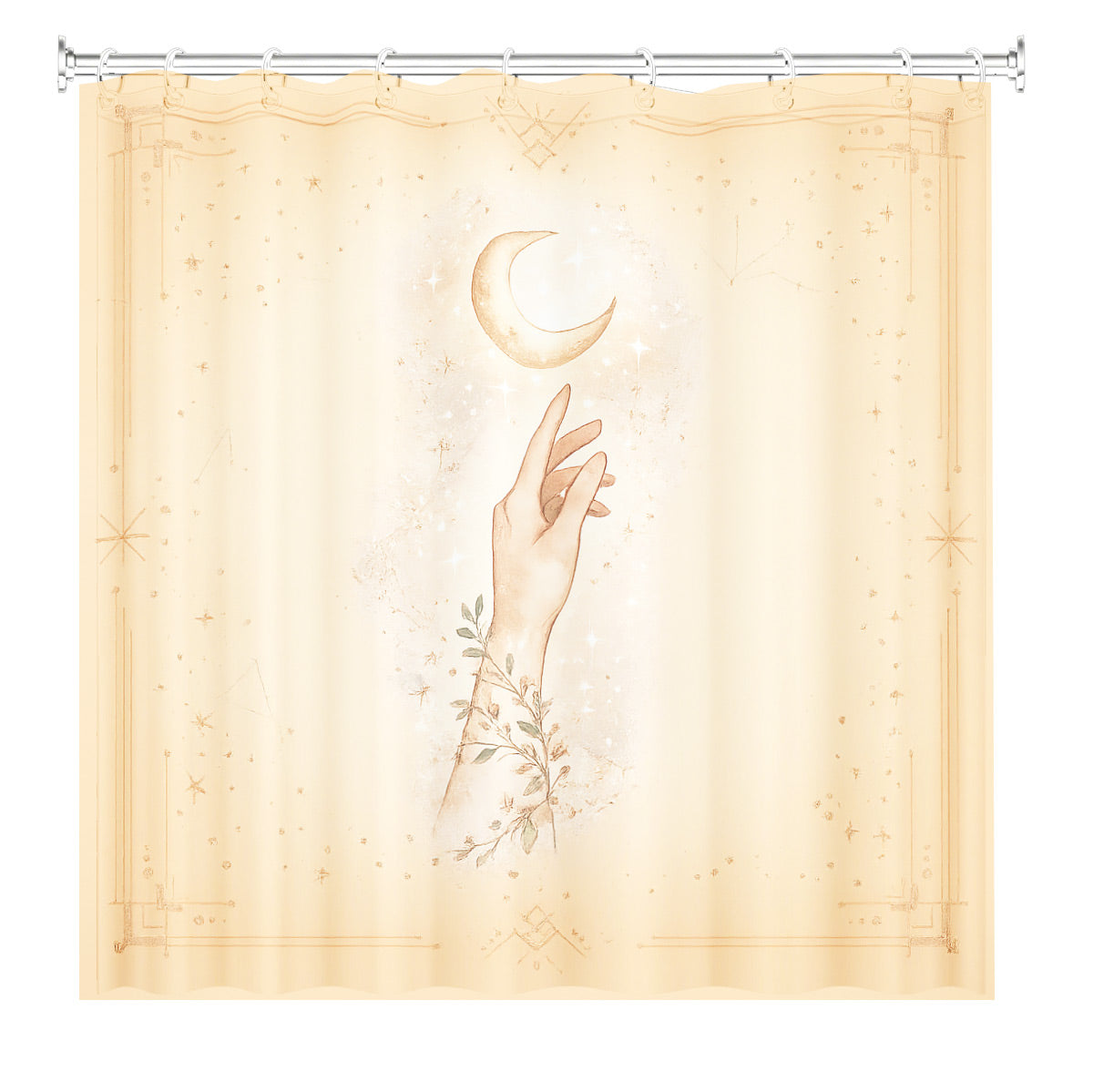 Whimsical Pink Celestial Shower Curtain Watercolor Moon Minimalist Decor
