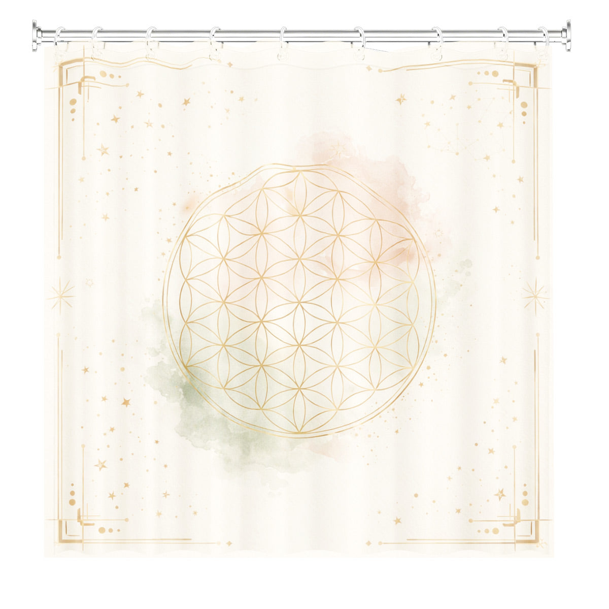 Whimsical Pink Celestial Shower Curtain Watercolor Moon Minimalist Decor