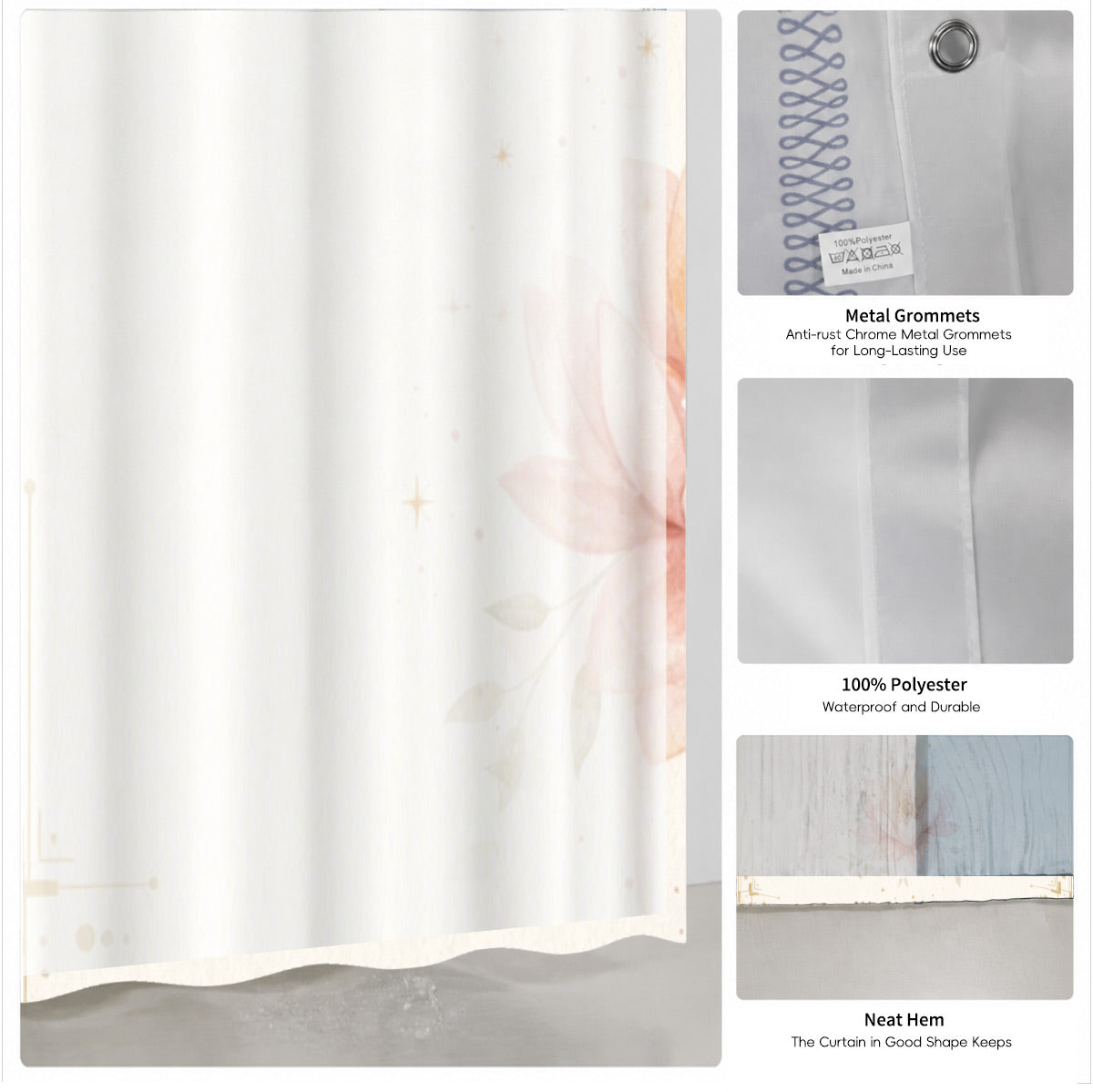 Whimsical Pink Celestial Shower Curtain Watercolor Moon Minimalist Decor