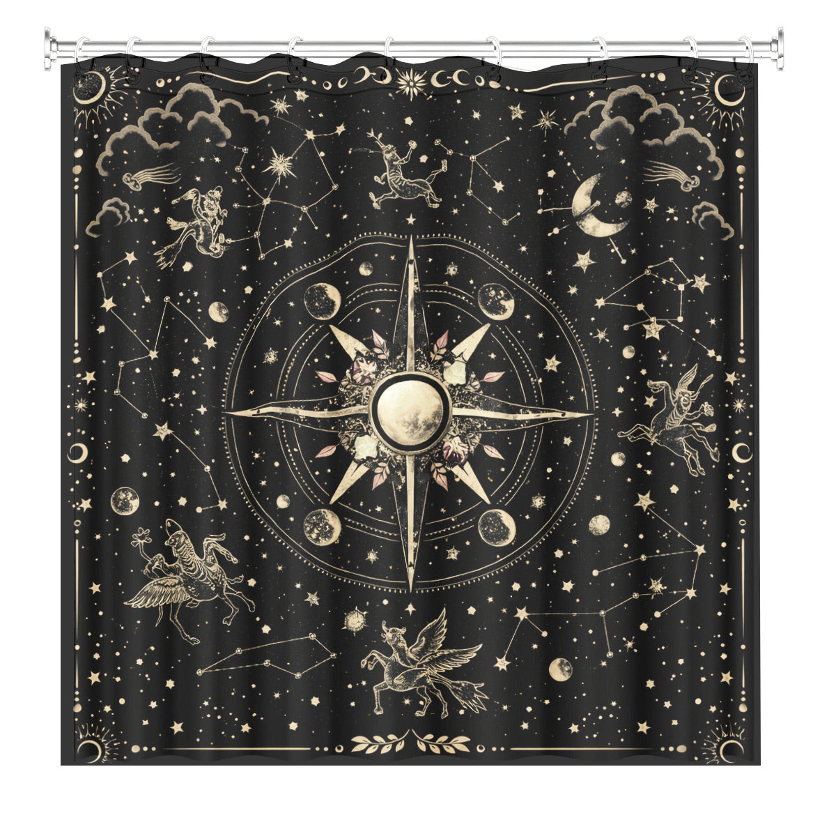 Vintage Celestial Astrology Shower Curtain Ethereal Witchy Decor Gift
