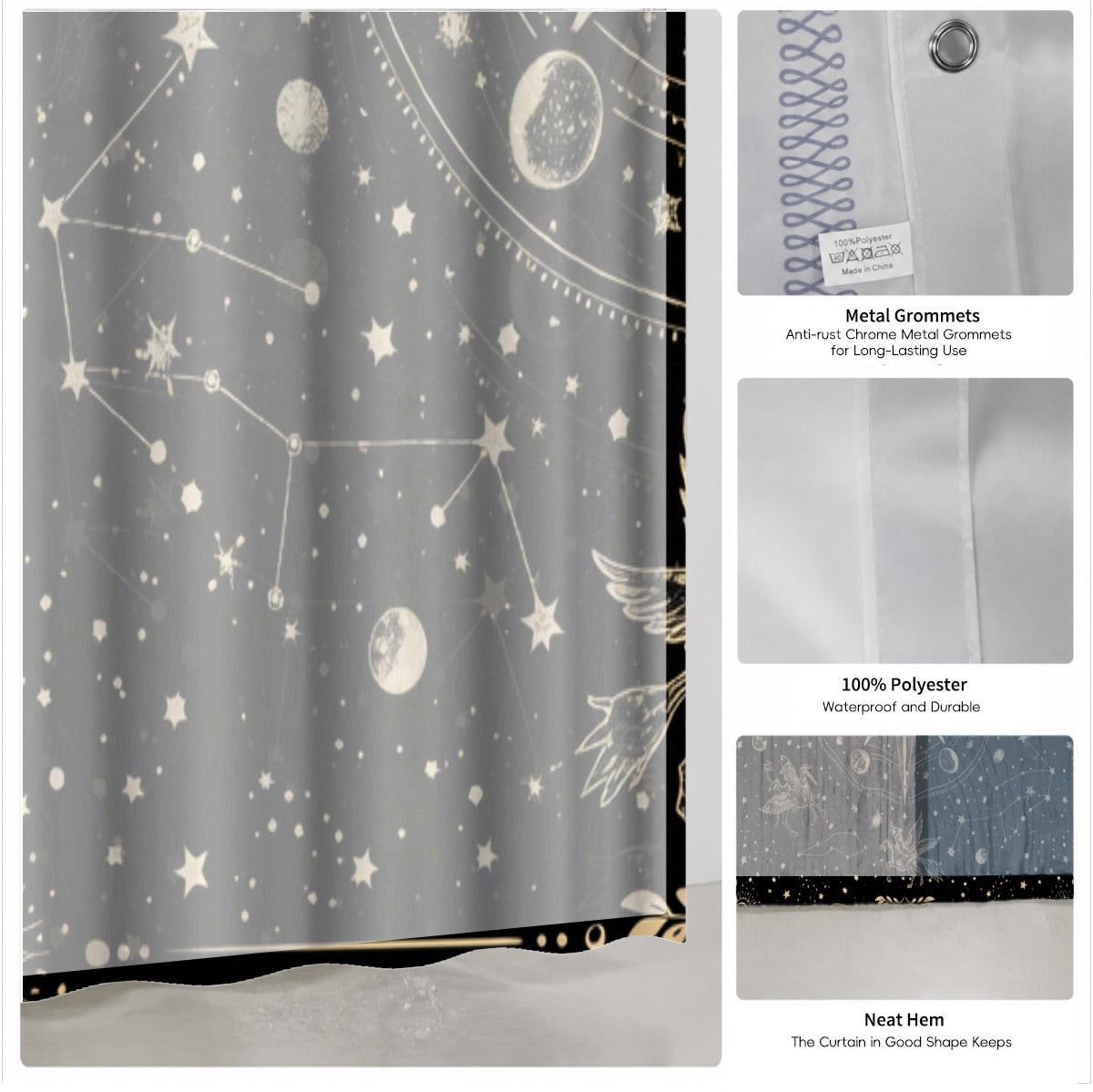 Vintage Celestial Astrology Shower Curtain Ethereal Witchy Decor Gift