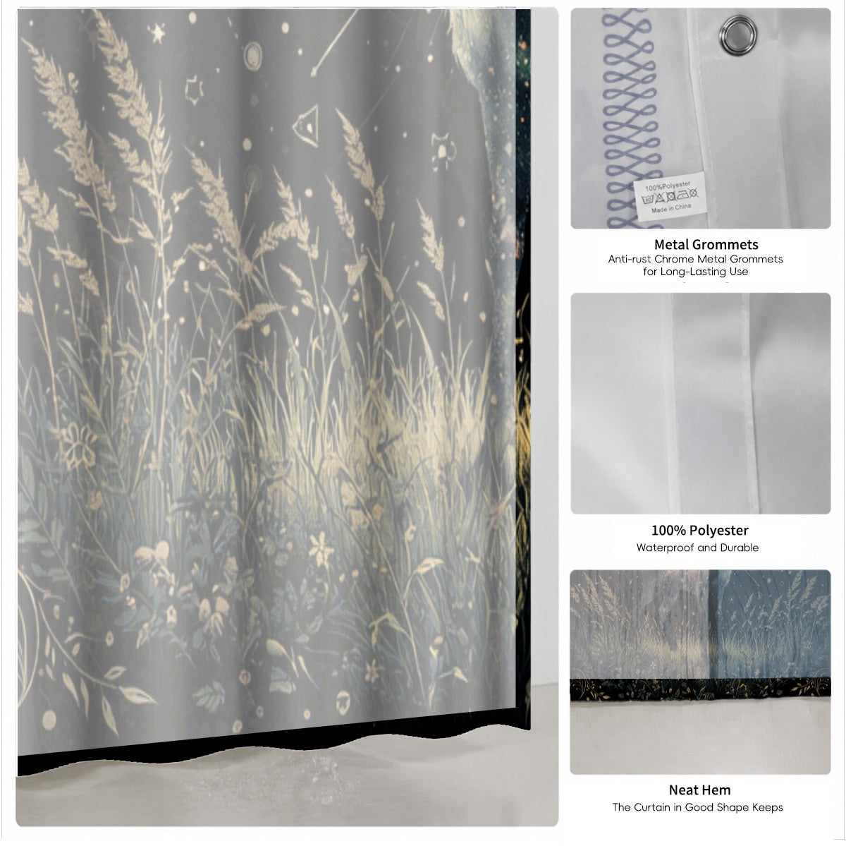 Vintage Celestial Astrology Shower Curtain Ethereal Witchy Decor Gift