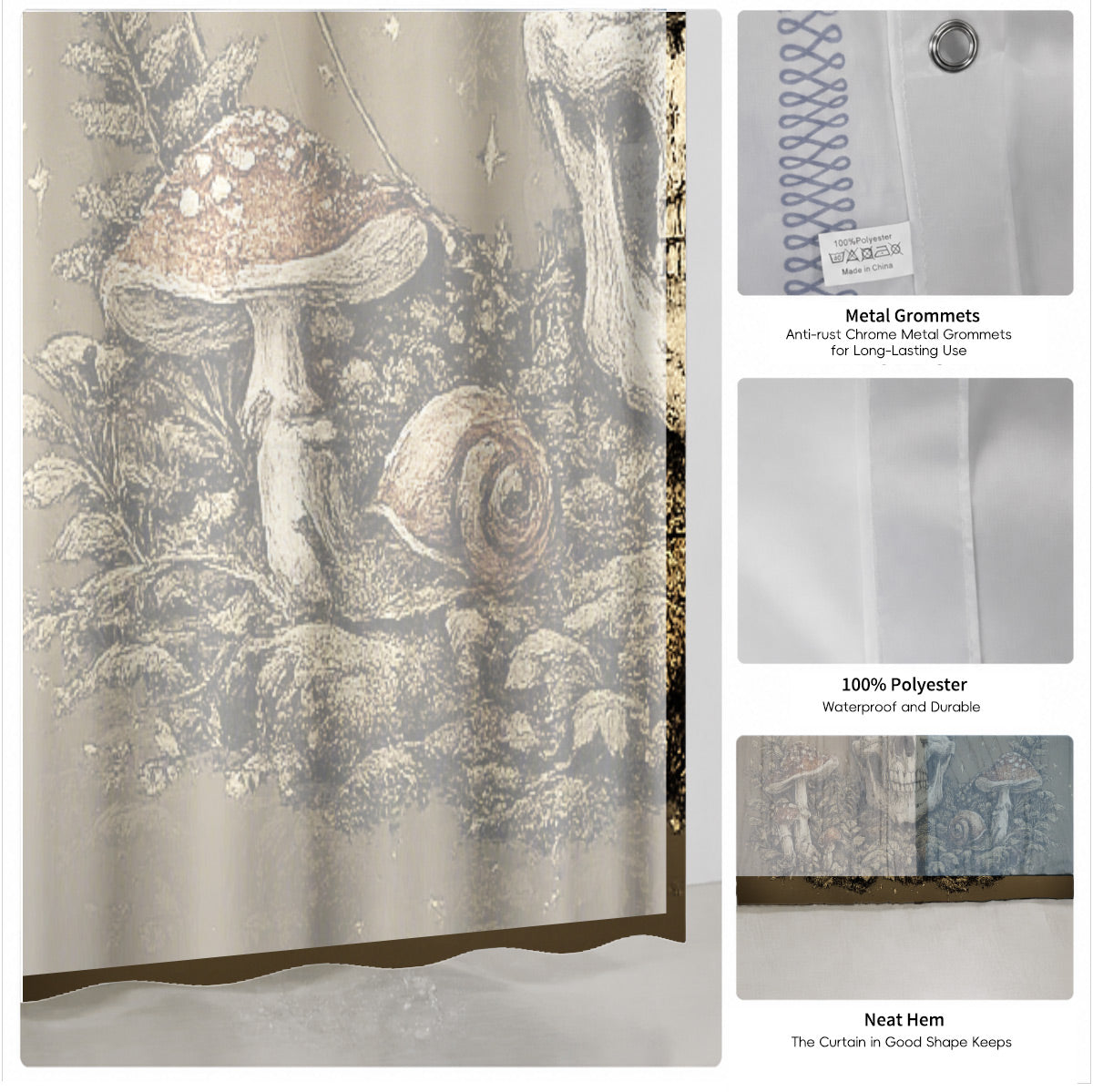 Vintage Skull Deer Shower Curtain Dark Academia Gothic Bath Decor