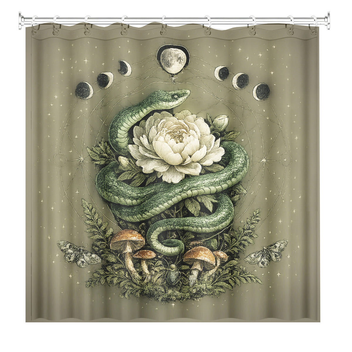 Vintage Skull Deer Shower Curtain Dark Academia Gothic Bath Decor