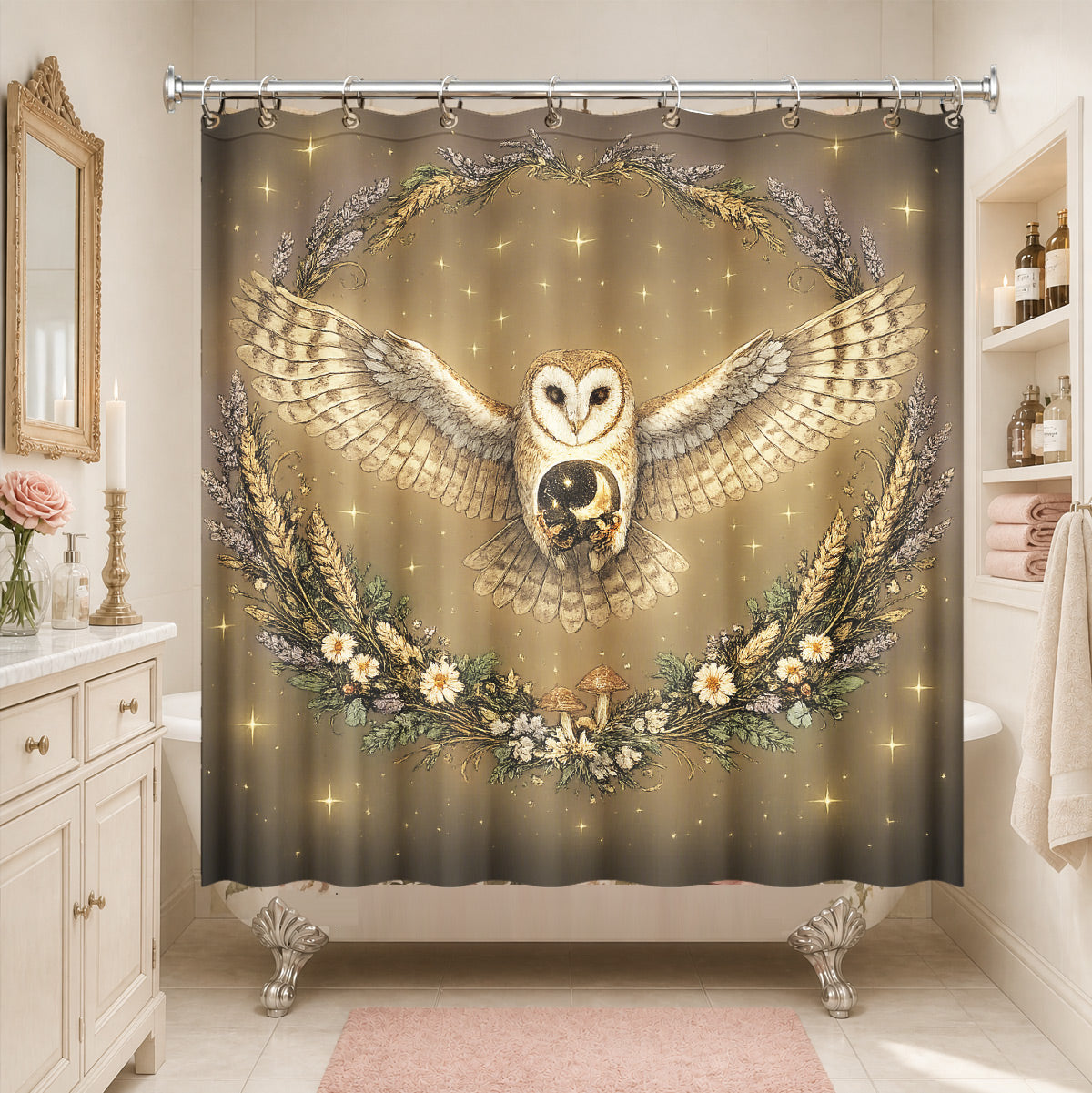 Vintage Skull Deer Shower Curtain Dark Academia Gothic Bath Decor