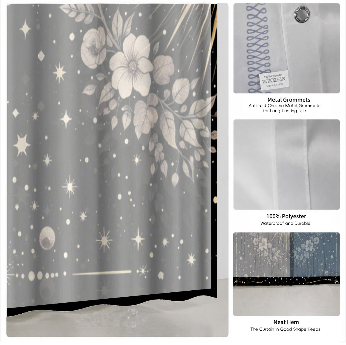 Vintage Celestial Astrology Shower Curtain Ethereal Witchy Decor Gift