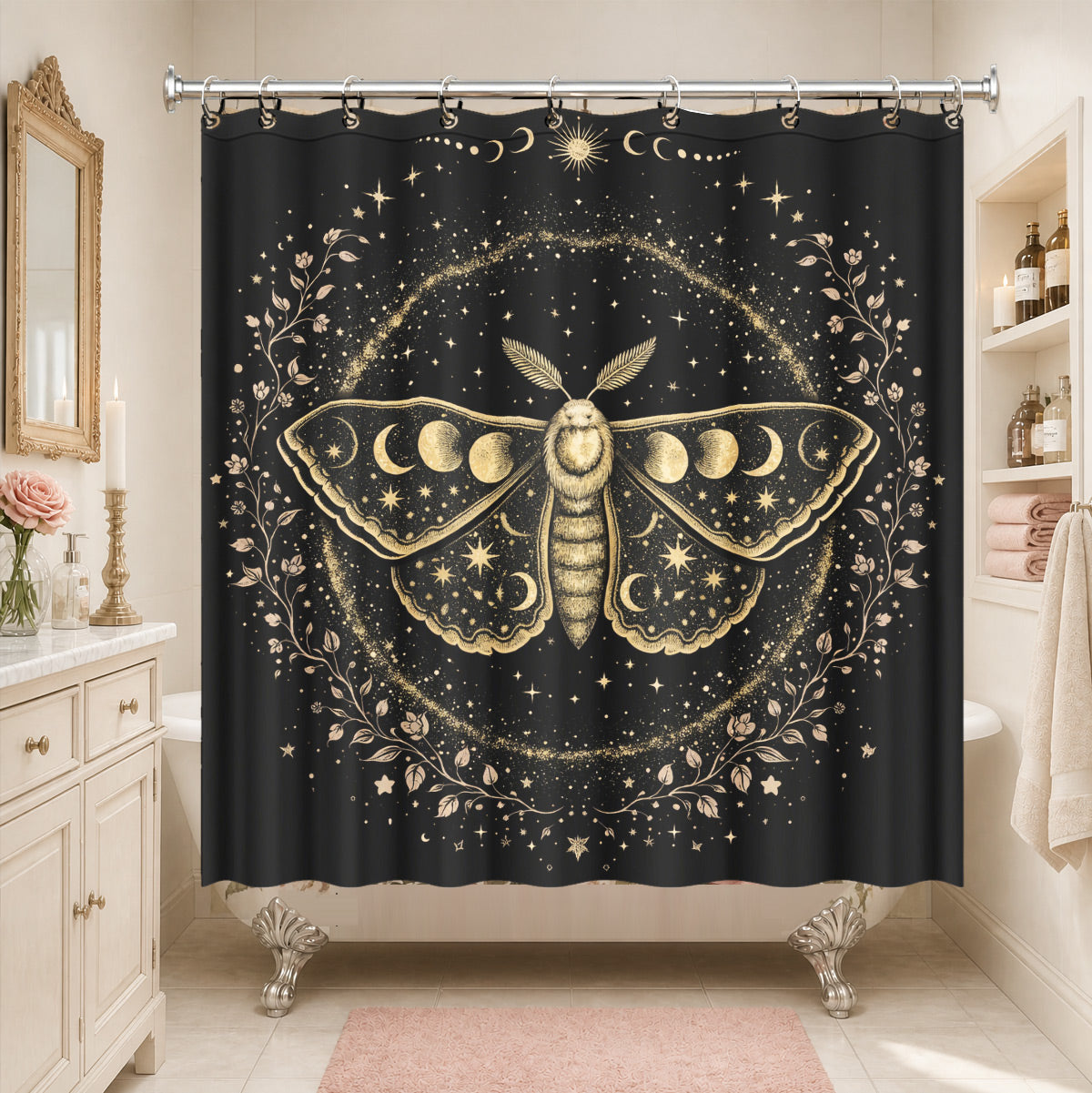 Vintage Celestial Astrology Shower Curtain Ethereal Witchy Decor Gift