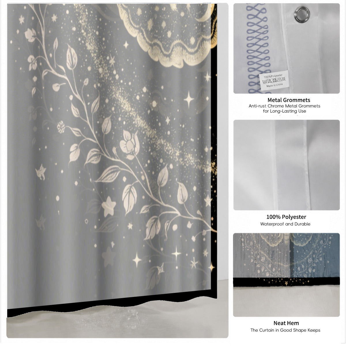 Vintage Celestial Astrology Shower Curtain Ethereal Witchy Decor Gift