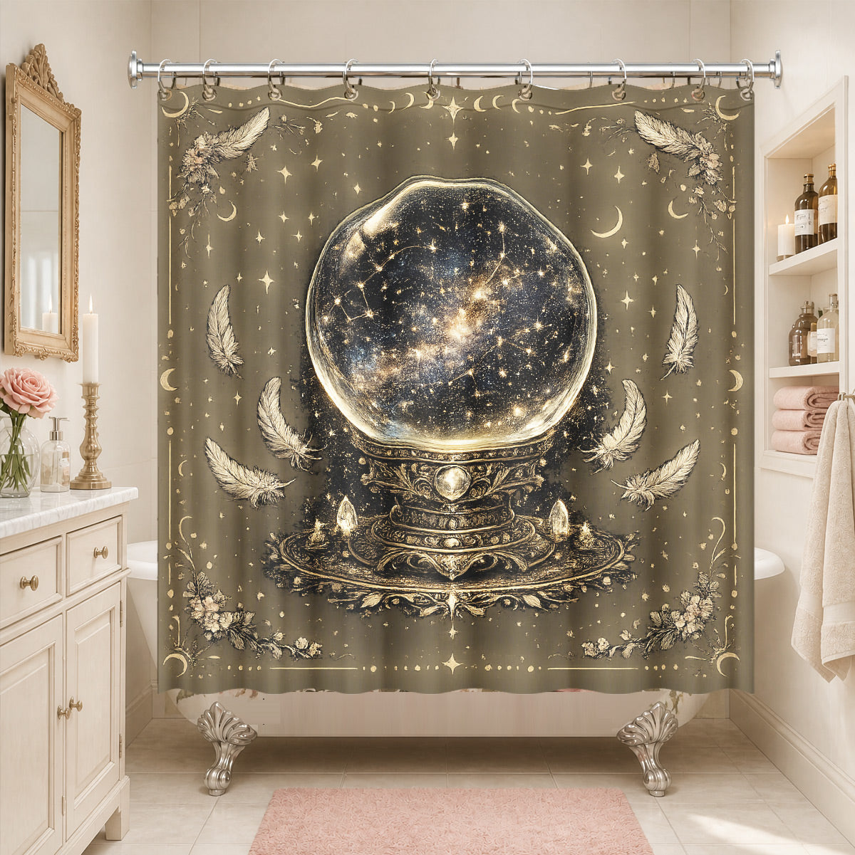 Vintage Celestial Astrology Shower Curtain Ethereal Witchy Decor Gift