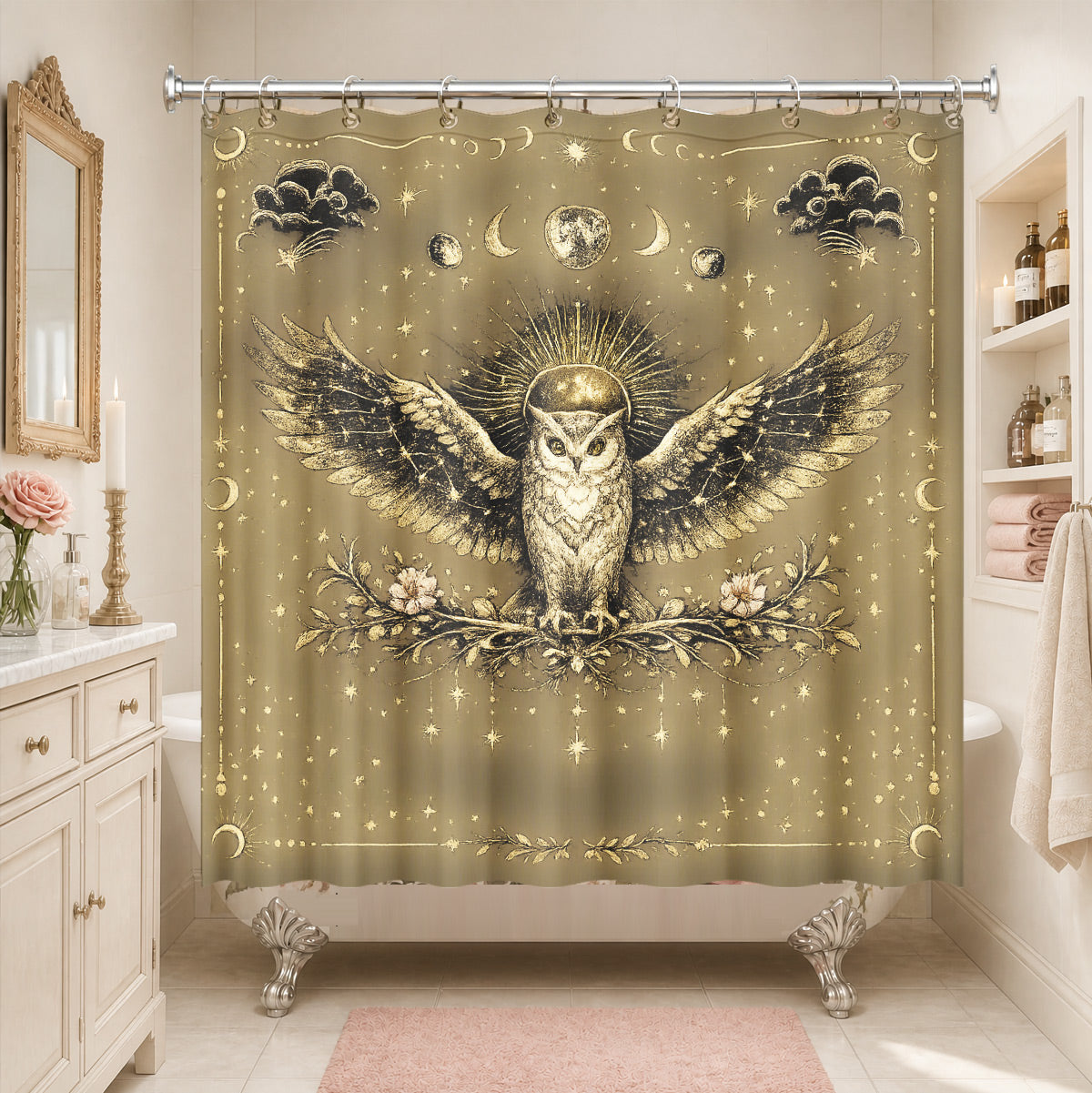 Vintage Celestial Astrology Shower Curtain Ethereal Witchy Decor Gift