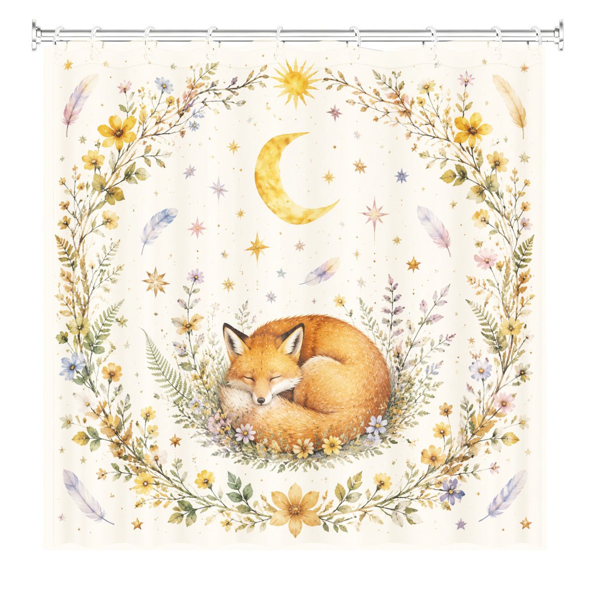 Watercolor Floral Owl Deer Shower Curtain Boho Waterproof Bath Decor