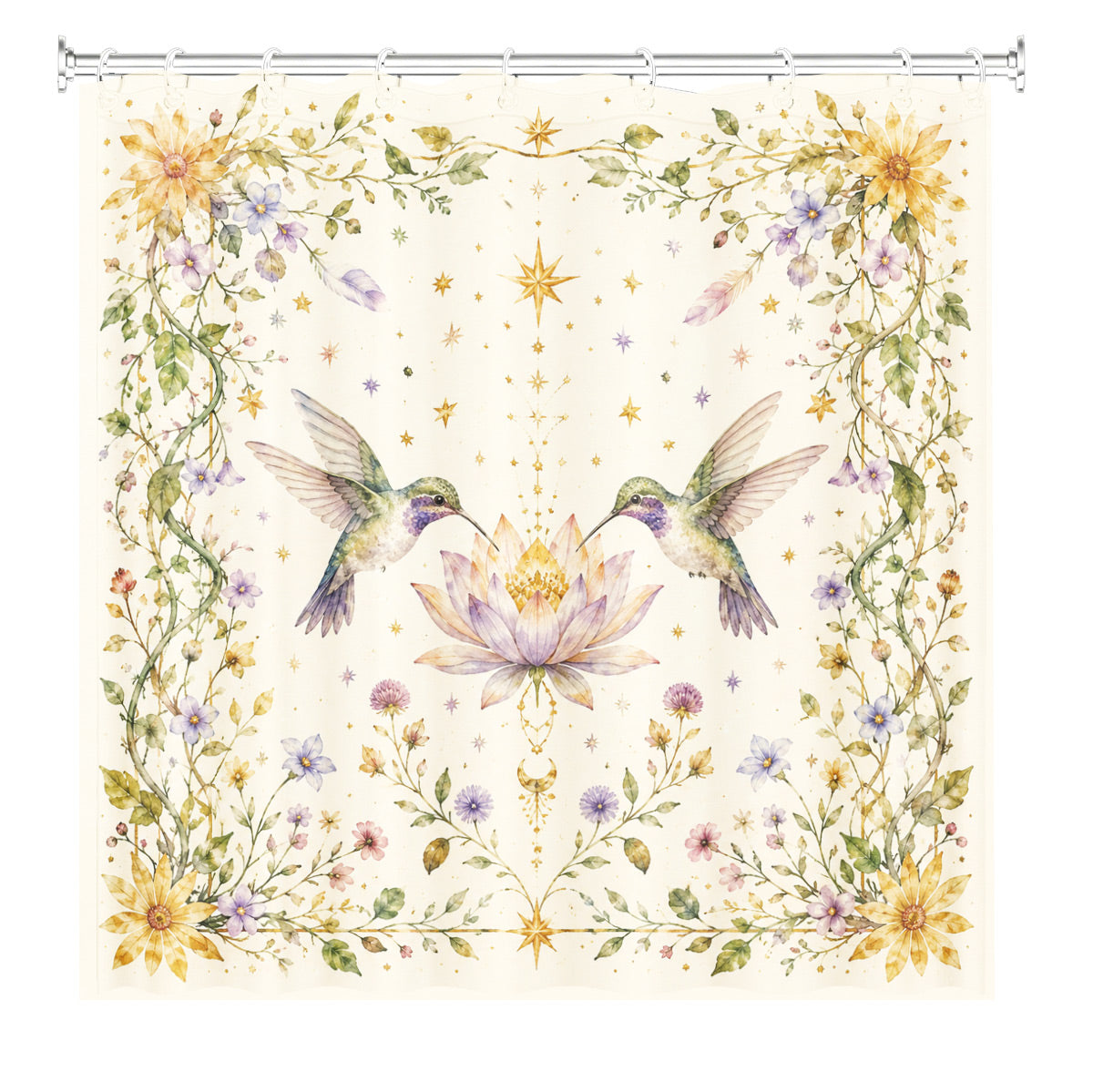 Watercolor Floral Owl Deer Shower Curtain Boho Waterproof Bath Decor