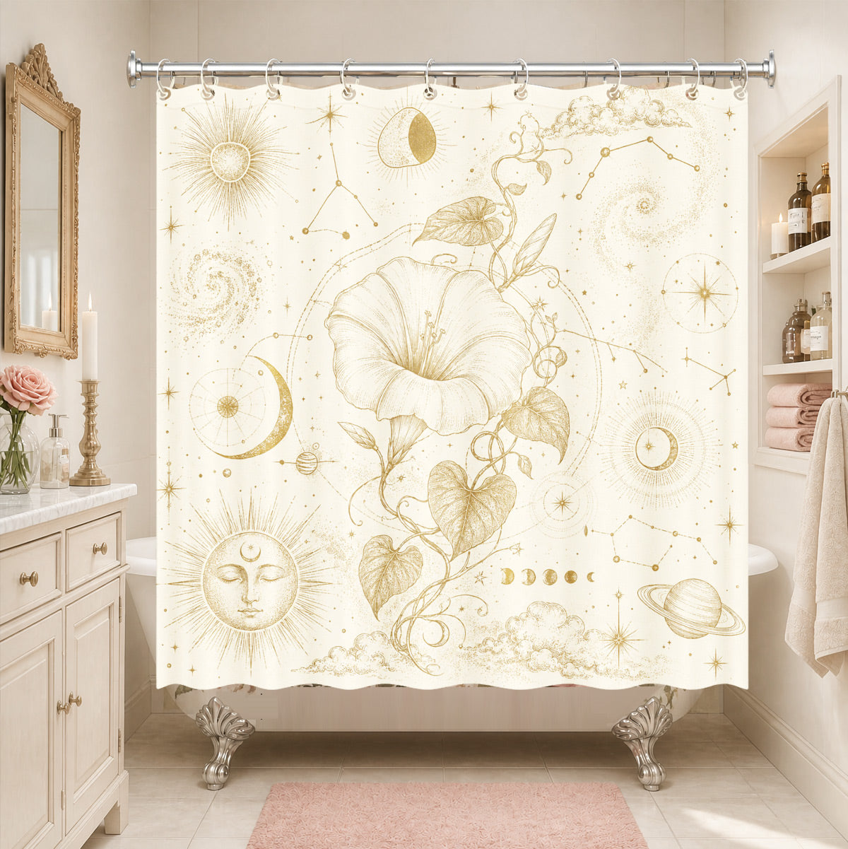 Vintage Nautical Astronomy Shower Curtain Retro Sepia Illustration Decor