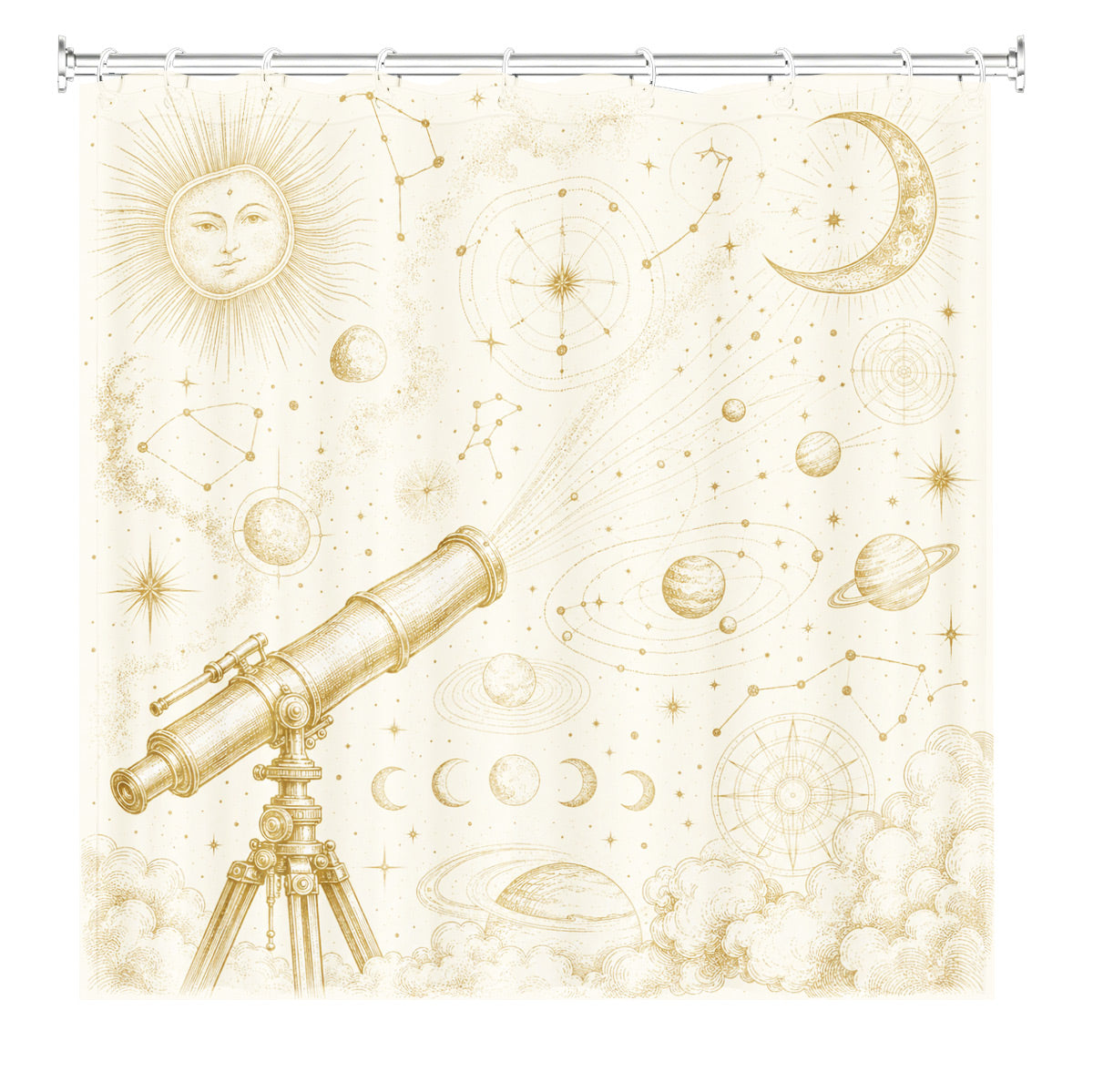 Vintage Nautical Astronomy Shower Curtain Retro Sepia Illustration Decor
