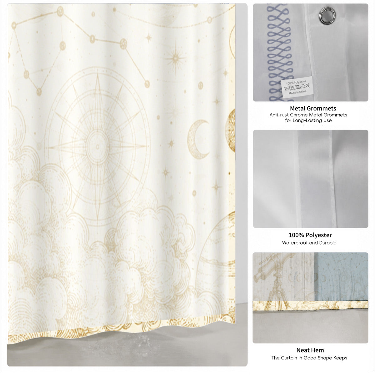 Vintage Nautical Astronomy Shower Curtain Retro Sepia Illustration Decor