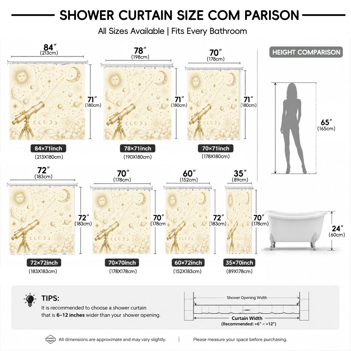 Vintage Nautical Astronomy Shower Curtain Retro Sepia Illustration Decor