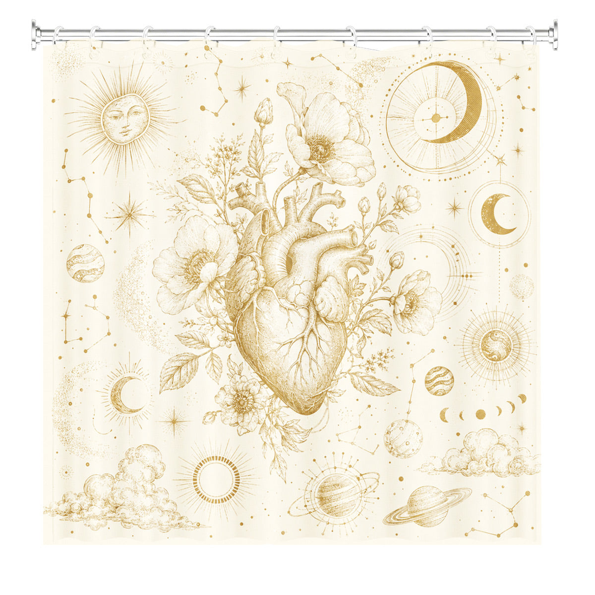 Vintage Nautical Astronomy Shower Curtain Retro Sepia Illustration Decor