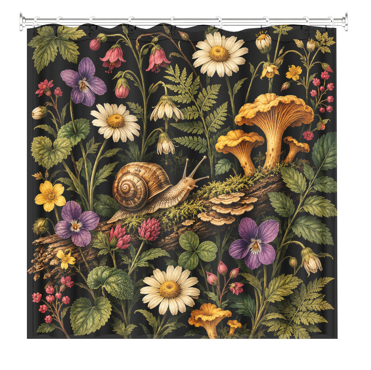 Vintage Botanical Mushroom Shower Curtain Dark Academia Waterproof Decor