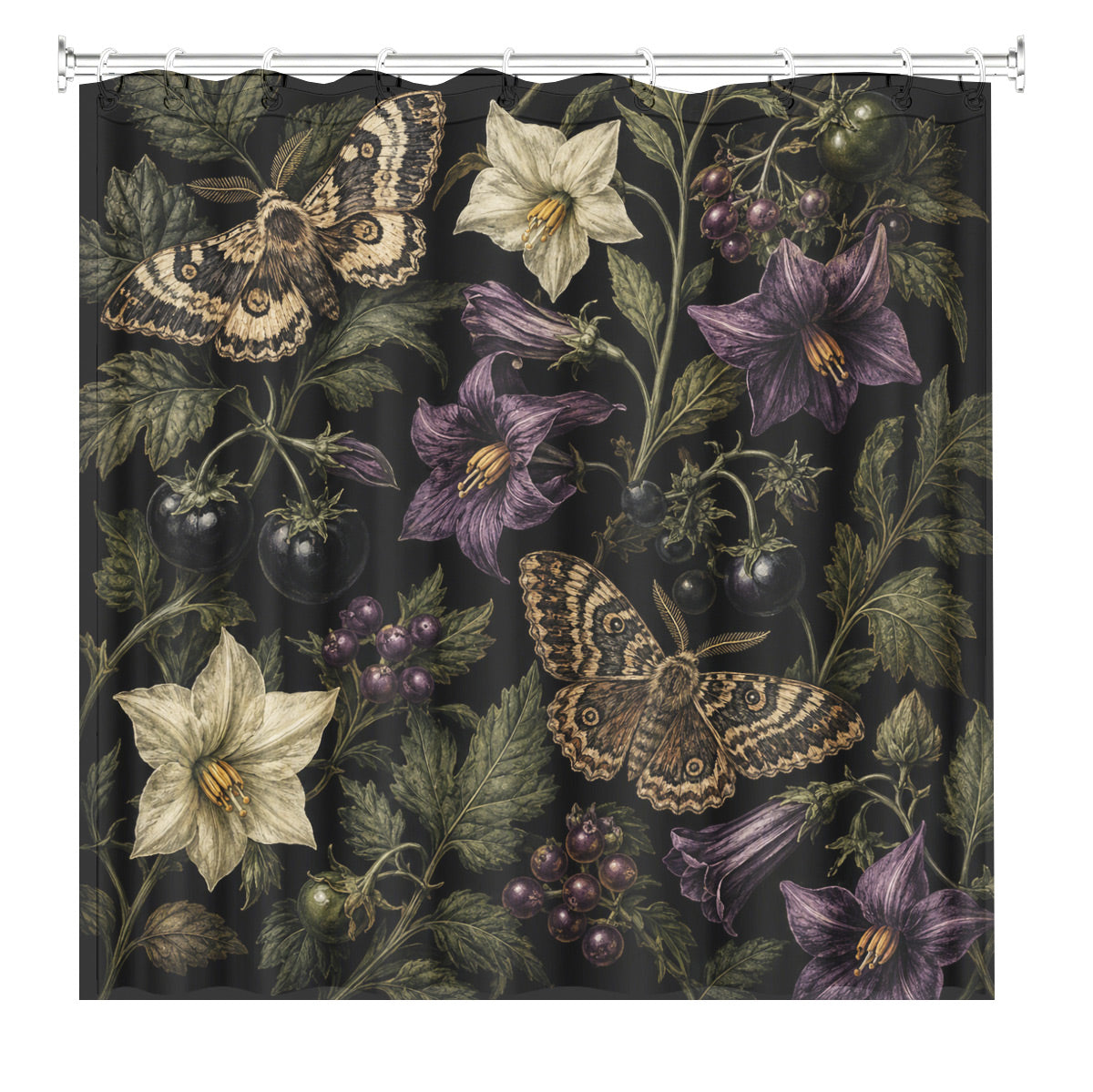 Vintage Botanical Mushroom Shower Curtain Dark Academia Waterproof Decor