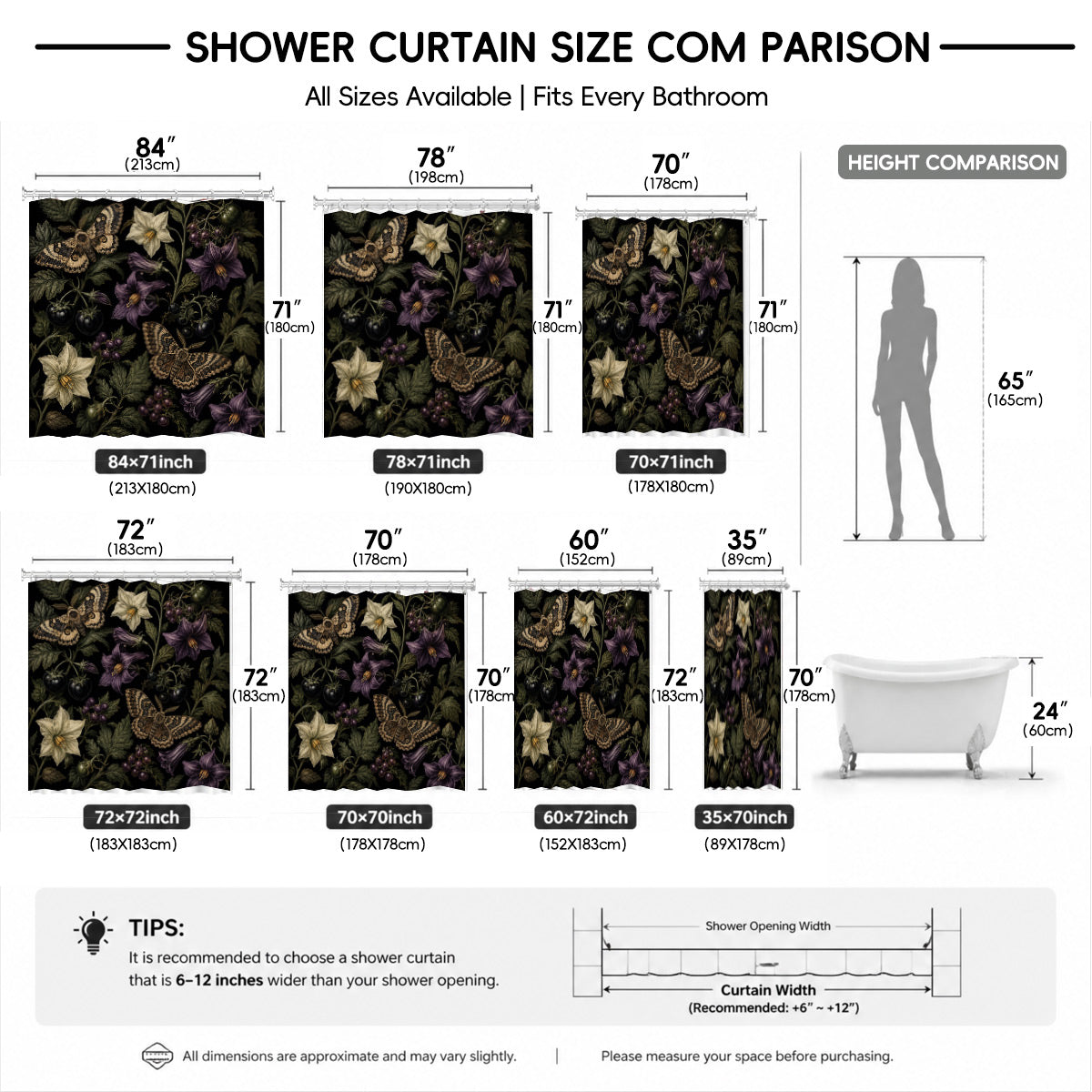Vintage Botanical Mushroom Shower Curtain Dark Academia Waterproof Decor