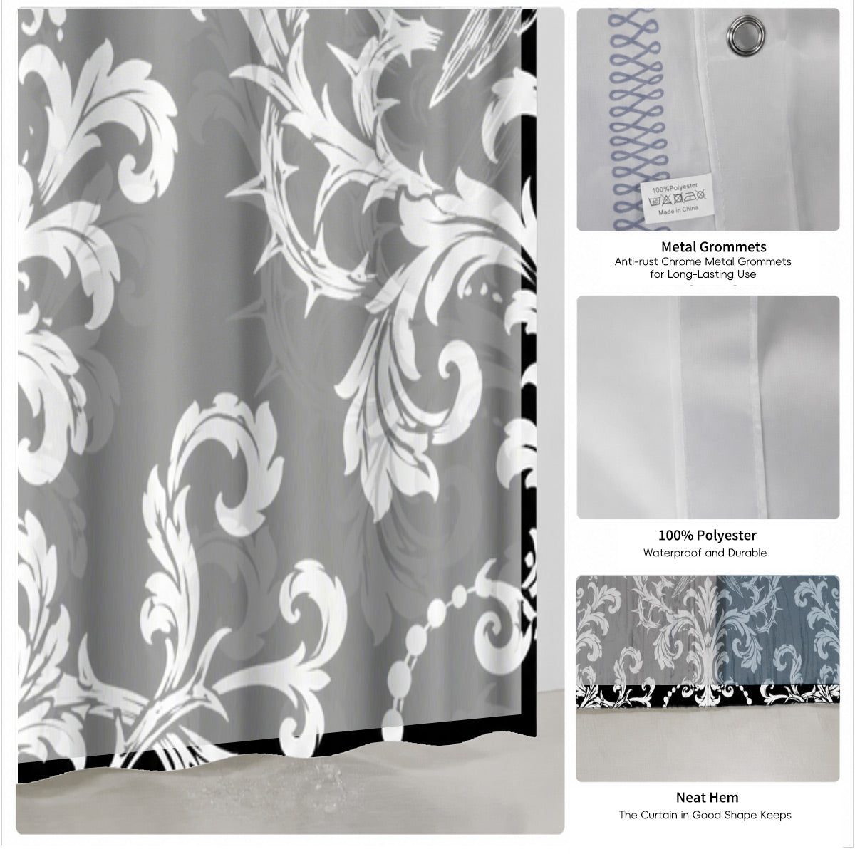 Victorian Gothic Black White Shower Curtain Vintage Baroque Bath Decor