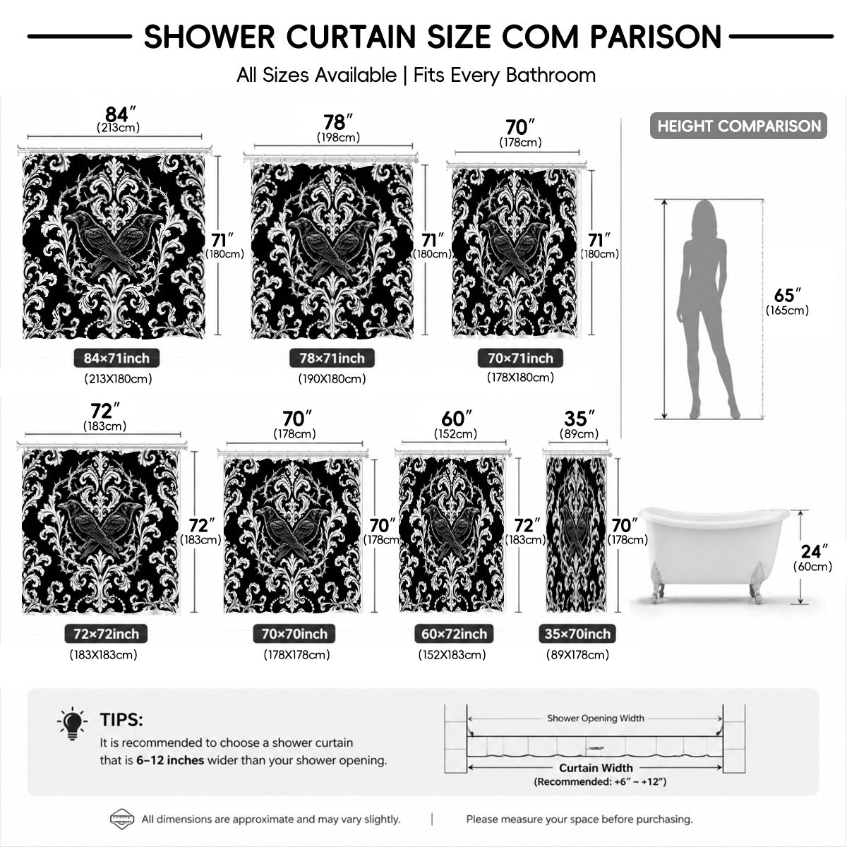 Victorian Gothic Black White Shower Curtain Vintage Baroque Bath Decor