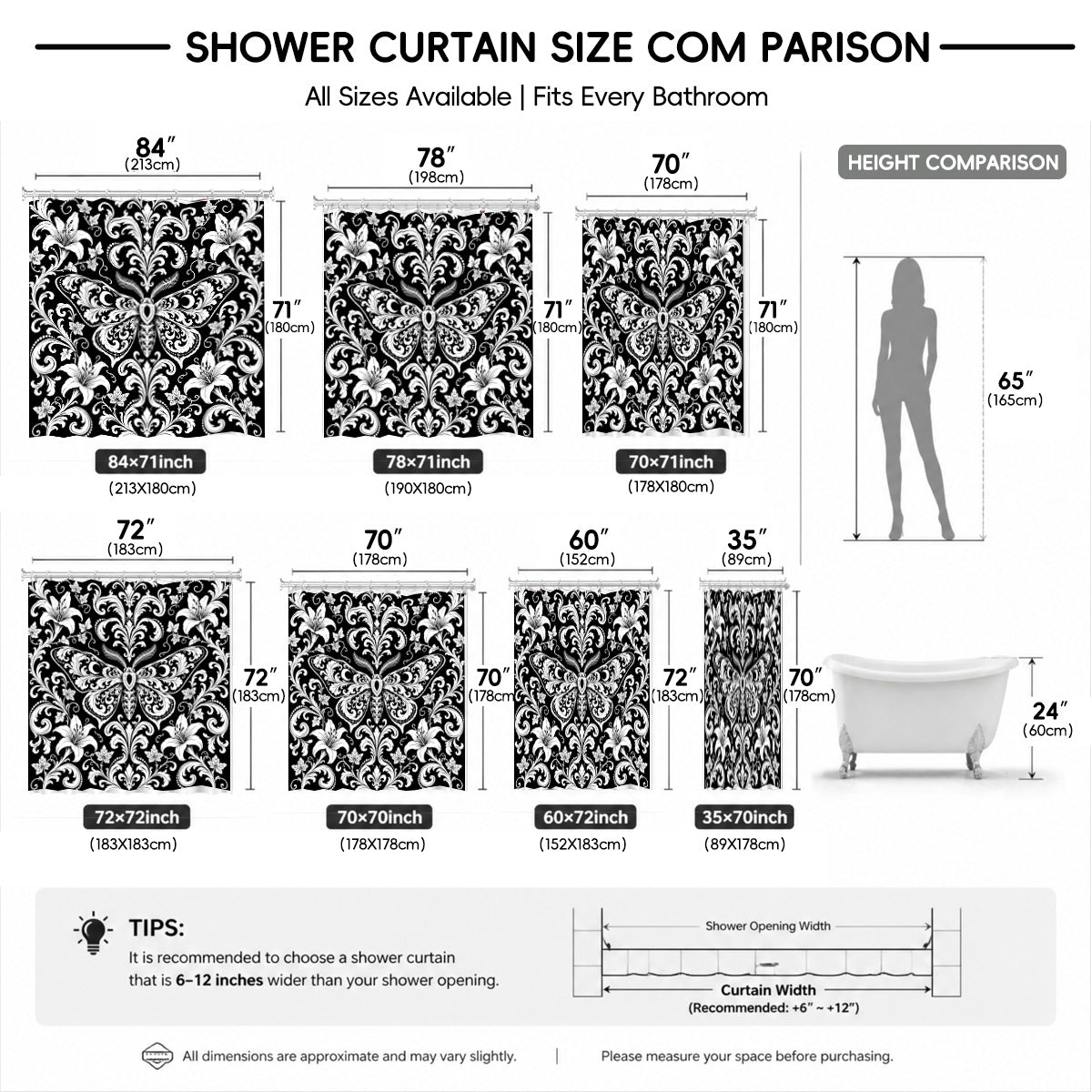 Victorian Gothic Black White Shower Curtain Vintage Baroque Bath Decor