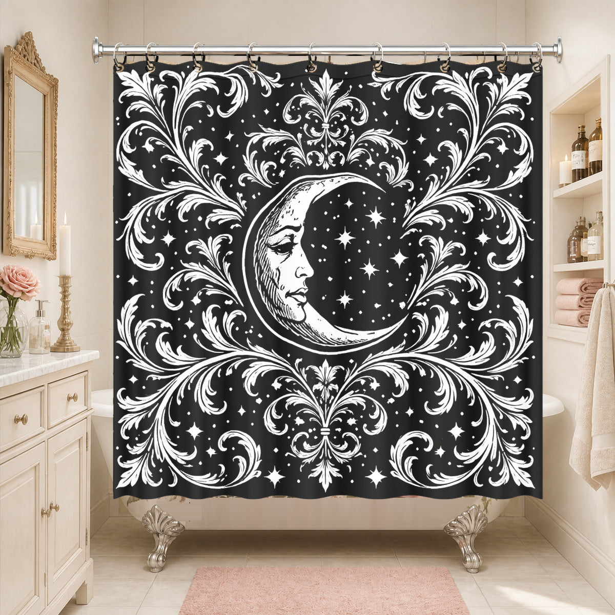 Victorian Gothic Black White Shower Curtain Vintage Baroque Bath Decor