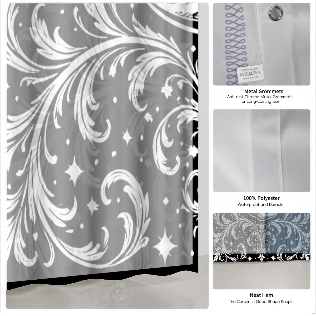 Victorian Gothic Black White Shower Curtain Vintage Baroque Bath Decor