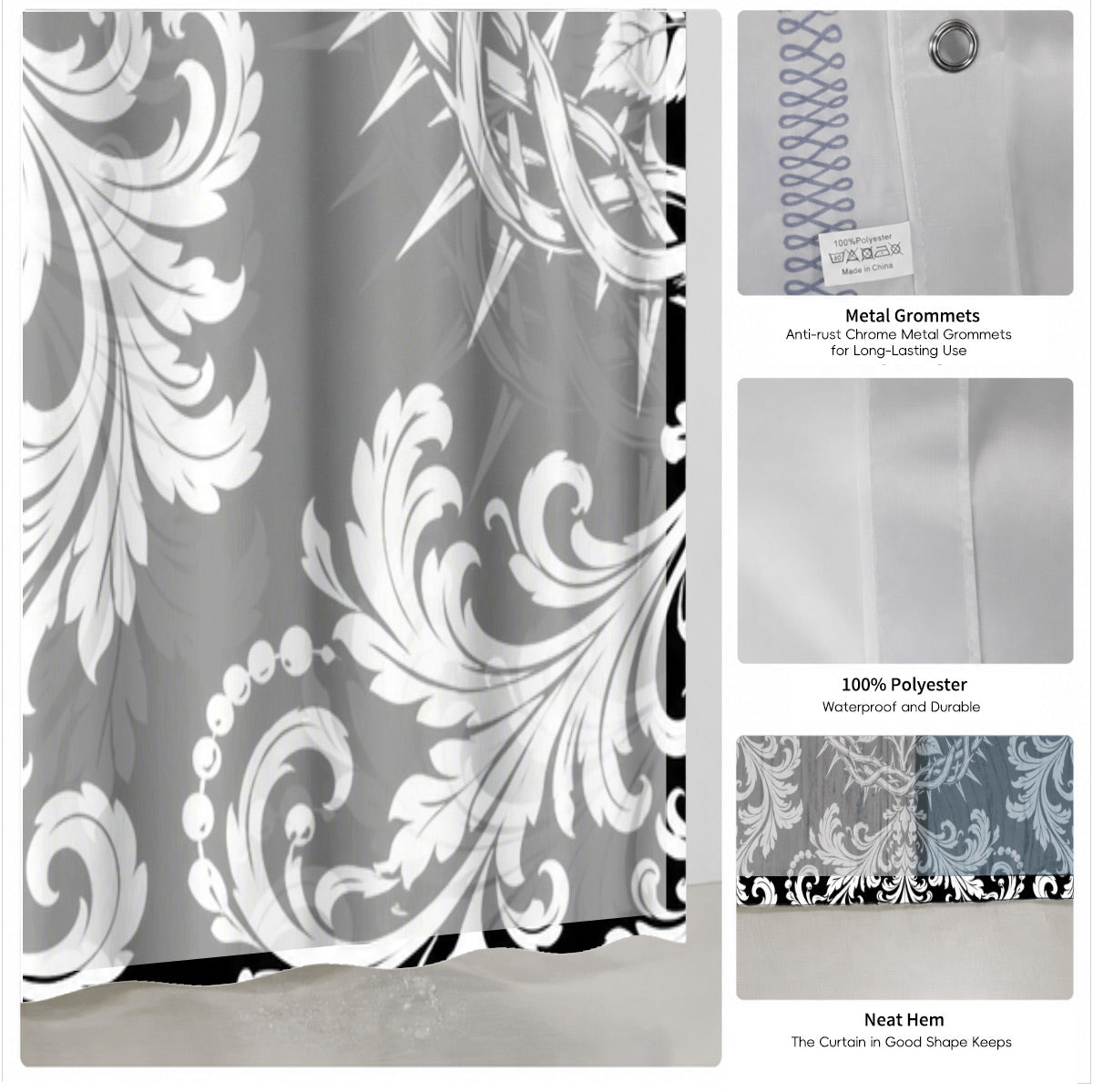 Victorian Gothic Black White Shower Curtain Vintage Baroque Bath Decor