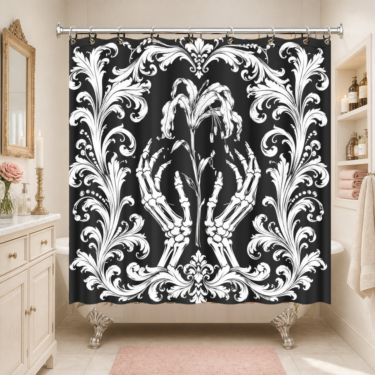 Victorian Gothic Black White Shower Curtain Vintage Baroque Bath Decor