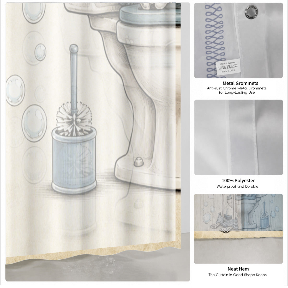 Vintage Skeleton Bathroom Shower Curtain Dark Humor Funny Bath Decor