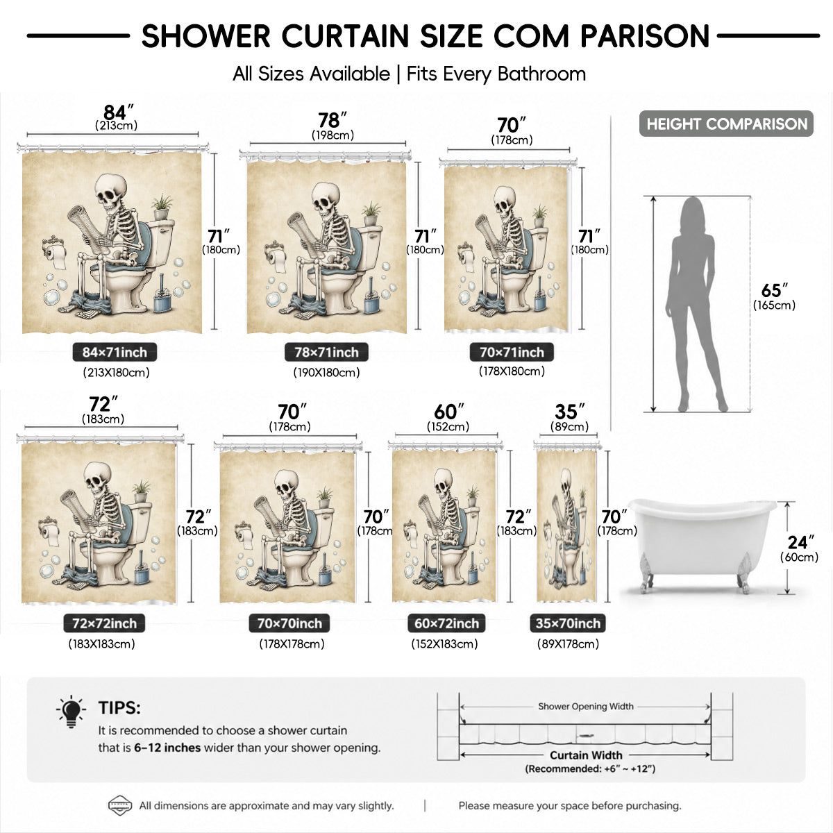 Vintage Skeleton Bathroom Shower Curtain Dark Humor Funny Bath Decor
