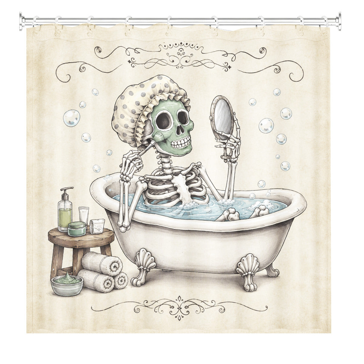 Vintage Skeleton Bathroom Shower Curtain Dark Humor Funny Bath Decor