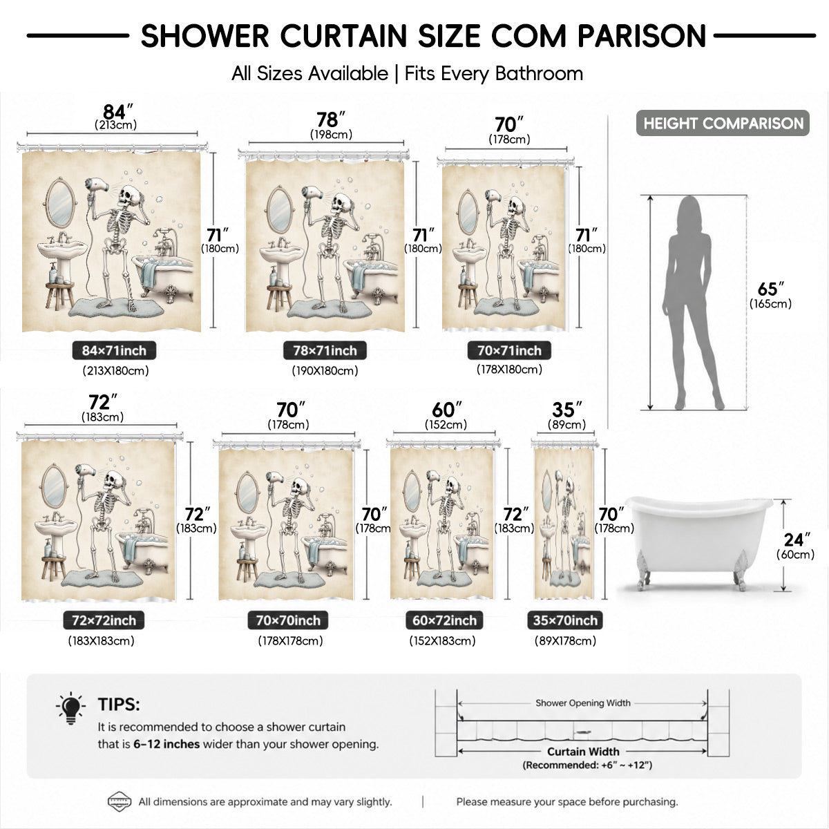Vintage Skeleton Bathroom Shower Curtain Dark Humor Funny Bath Decor