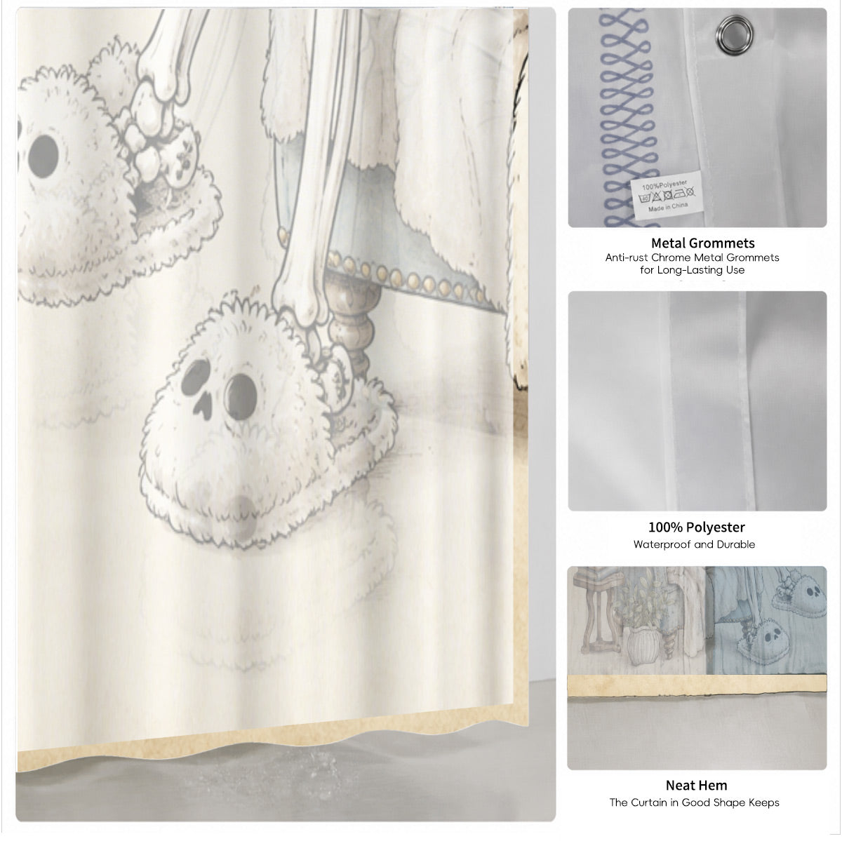 Vintage Skeleton Bathroom Shower Curtain Dark Humor Funny Bath Decor