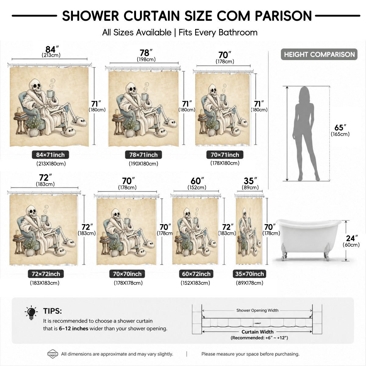 Vintage Skeleton Bathroom Shower Curtain Dark Humor Funny Bath Decor
