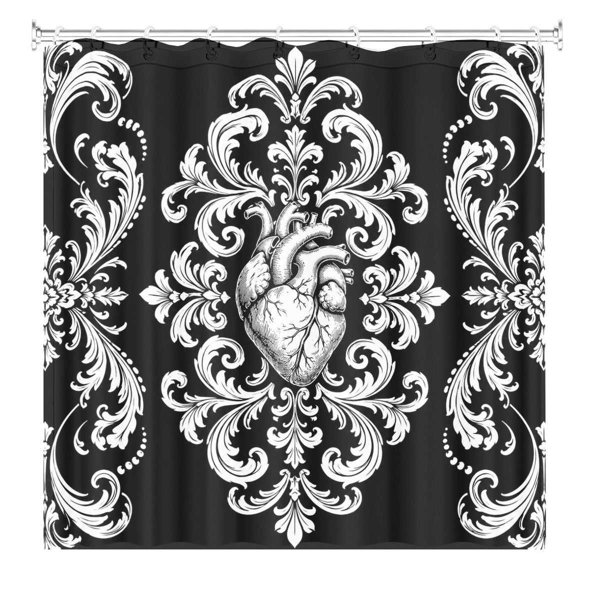 Victorian Gothic Black White Shower Curtain Vintage Baroque Bath Decor