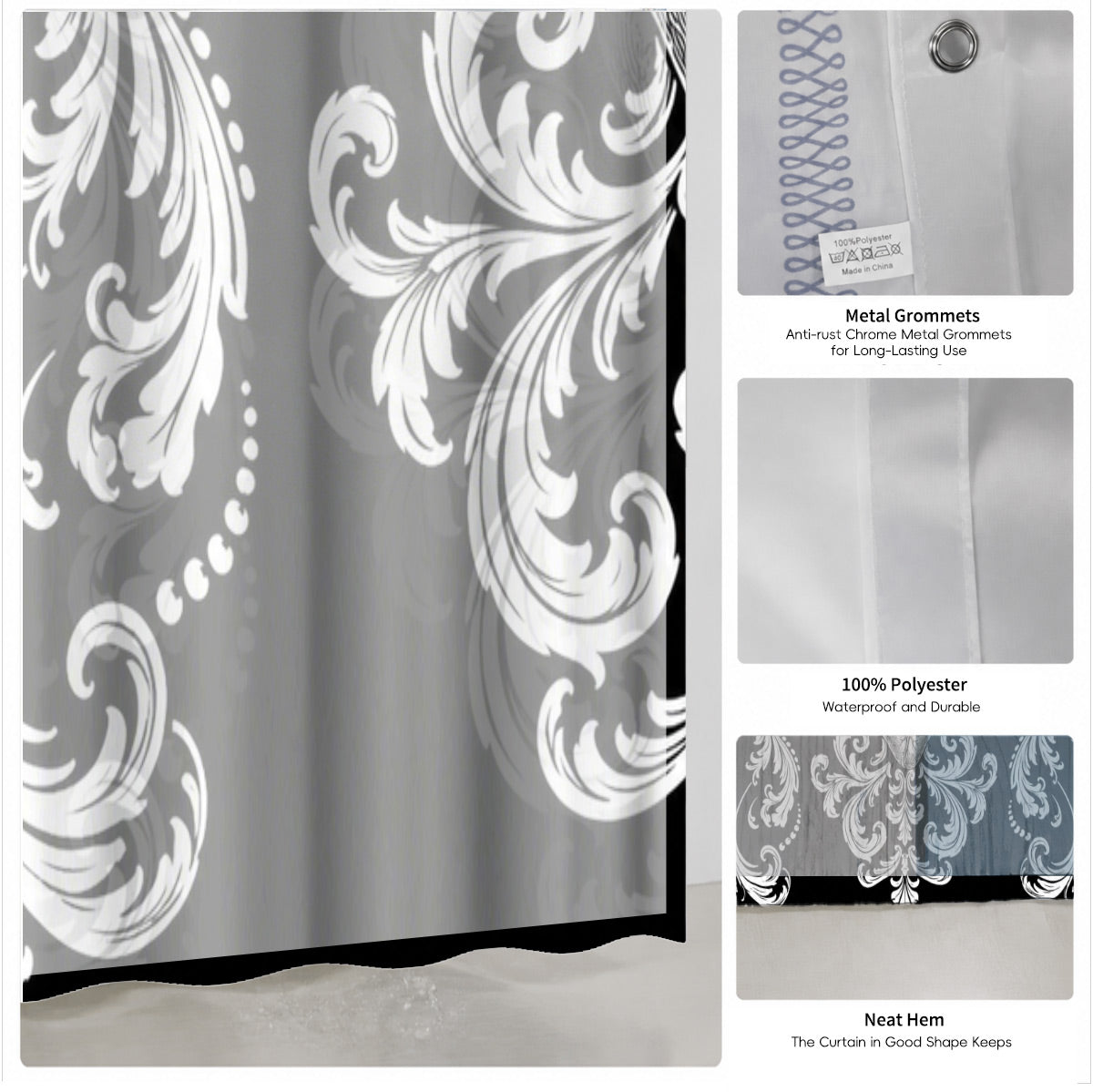 Victorian Gothic Black White Shower Curtain Vintage Baroque Bath Decor