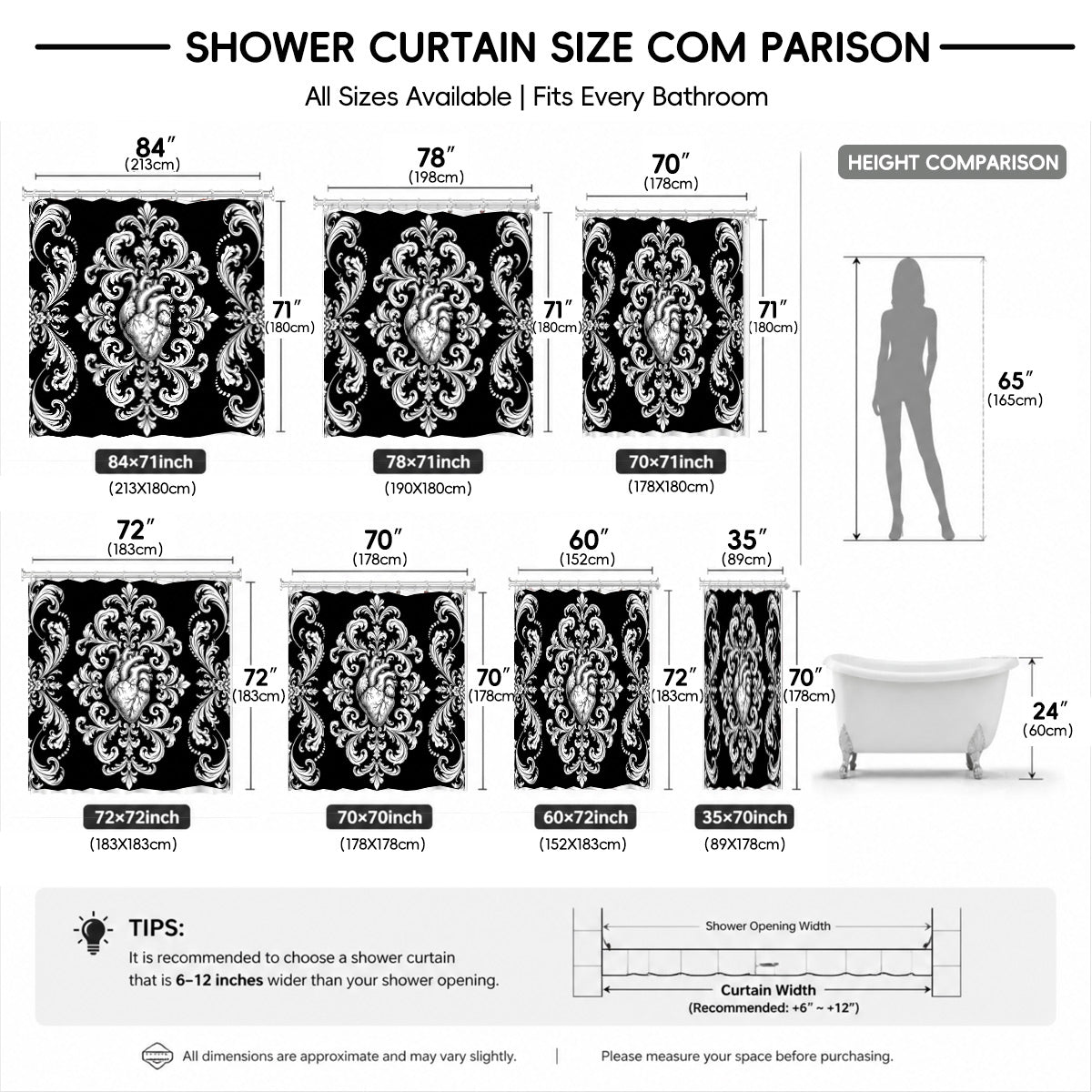 Victorian Gothic Black White Shower Curtain Vintage Baroque Bath Decor