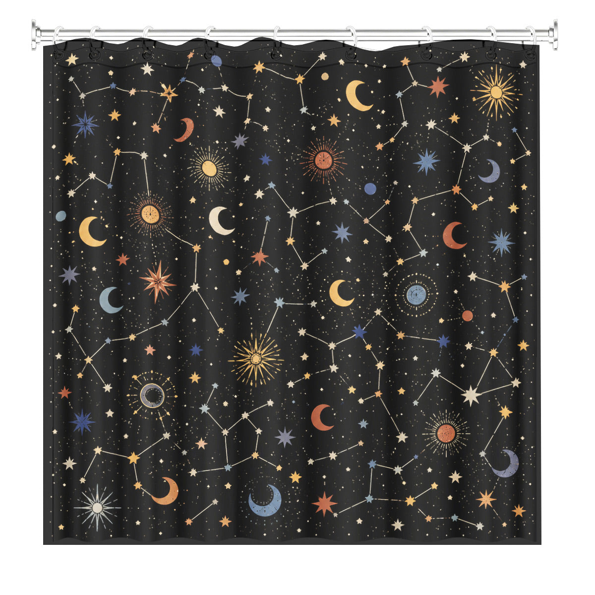 Celestial Sun Moon Star Shower Curtain Vintage Boho Waterproof Bath Decor