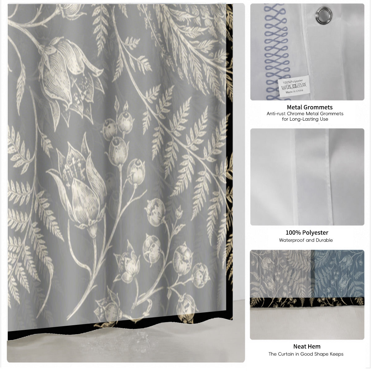 Shower Curtain Skeleton Floral Vintage Etched Dark Academia Waterproof Decor