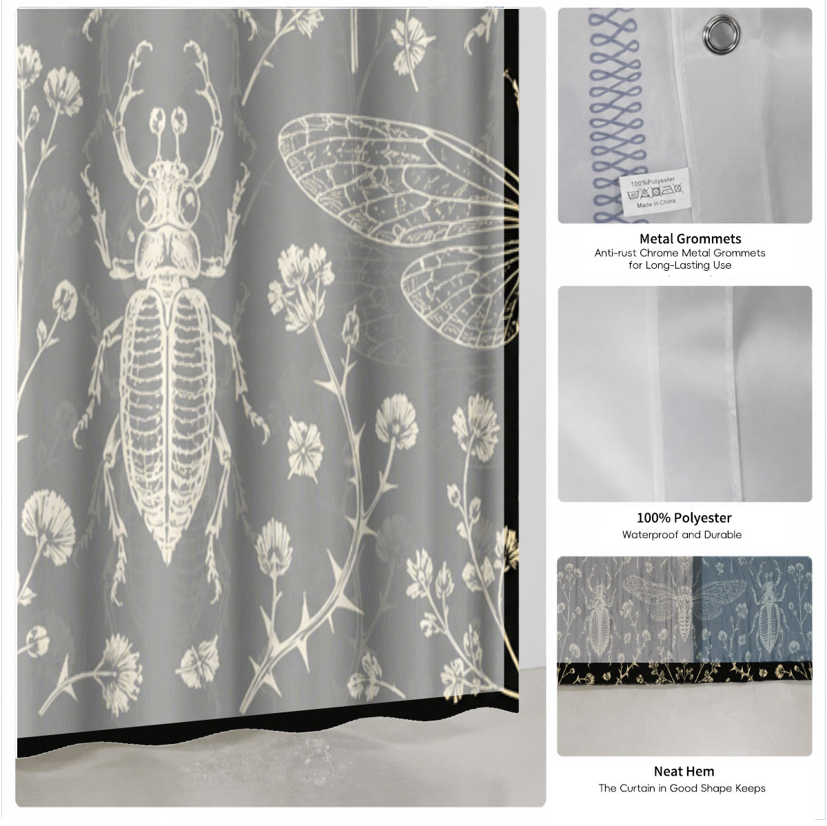 Shower Curtain Skeleton Floral Vintage Etched Dark Academia Waterproof Decor