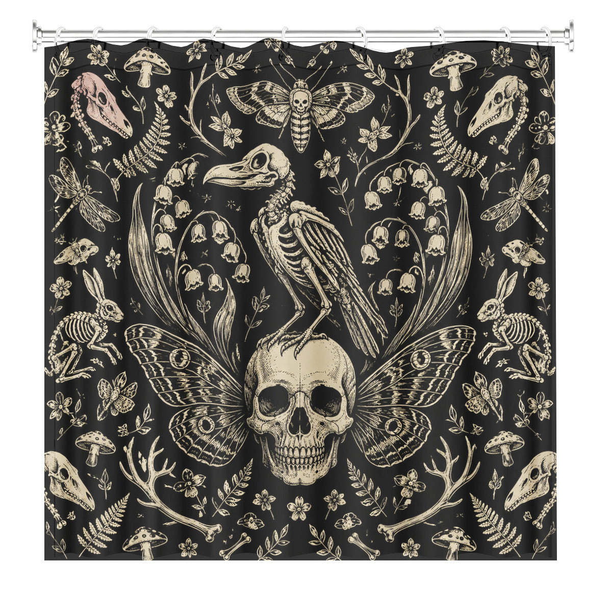 Shower Curtain Skeleton Floral Vintage Etched Dark Academia Waterproof Decor